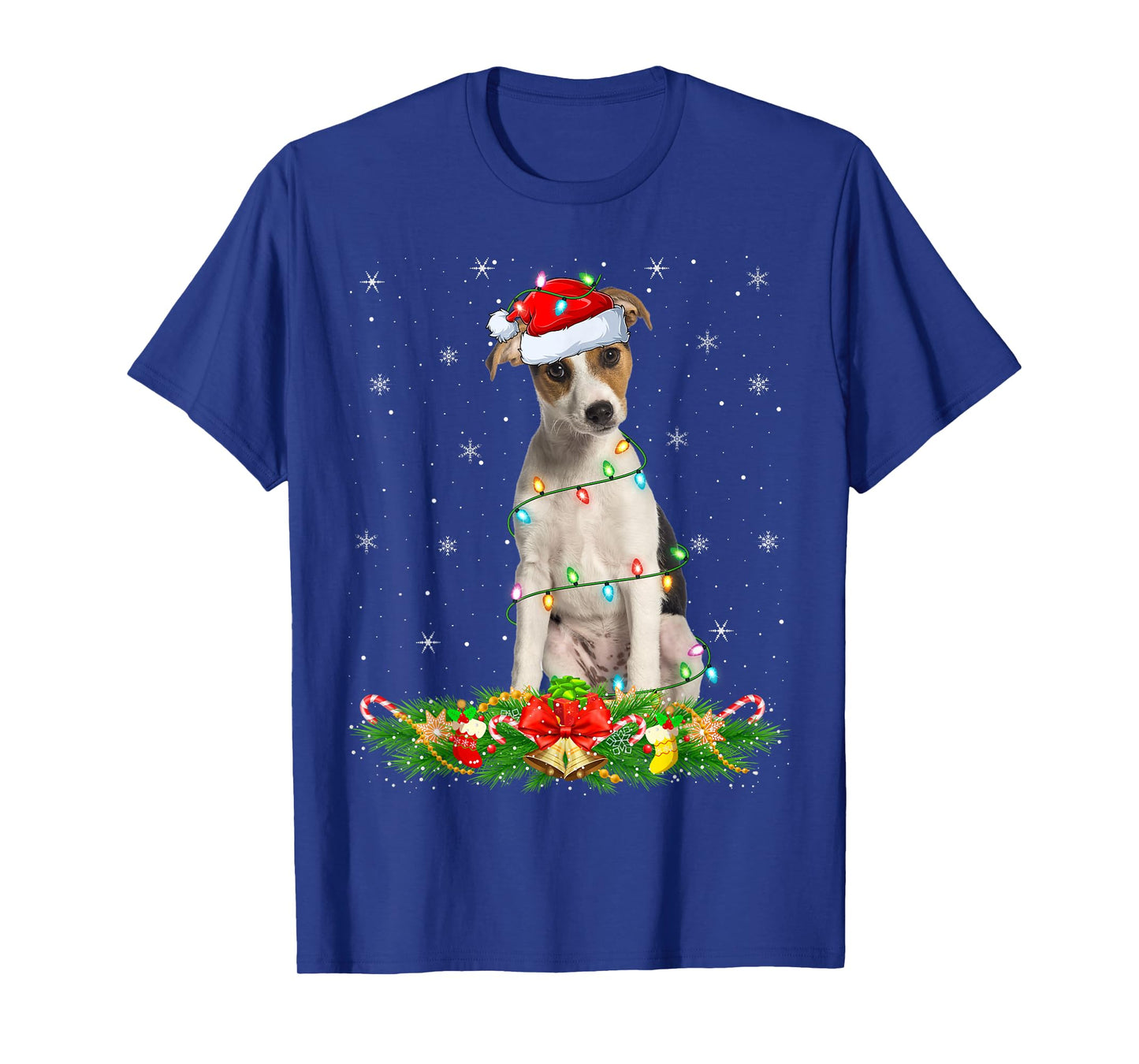Fox Terrier Dog Christmas Lights Funny Santa Hat Xmas T-Shirt