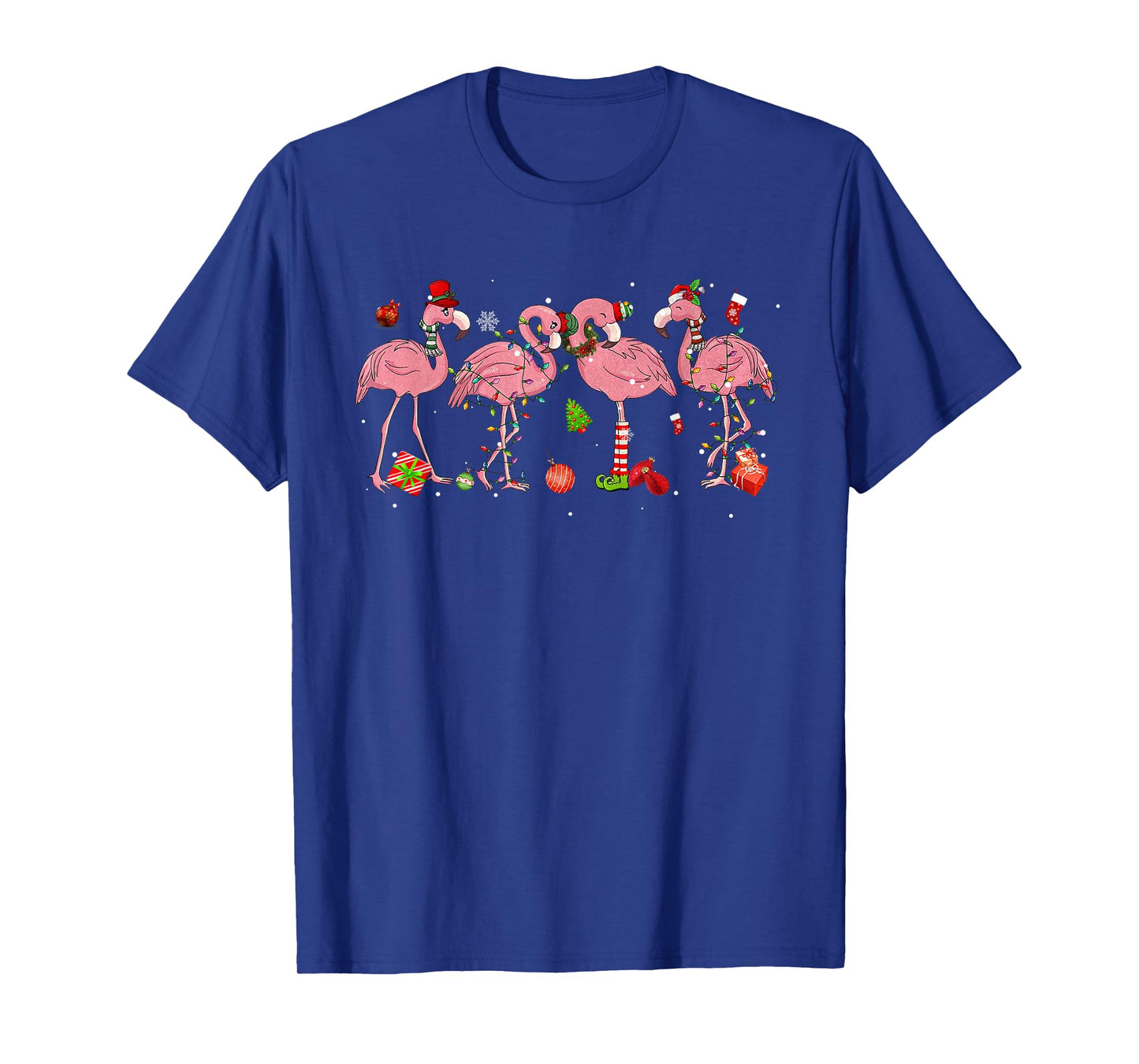 Pink Flamingo Hat Santa Merry Christmas Lights Womens Girls T-Shirt