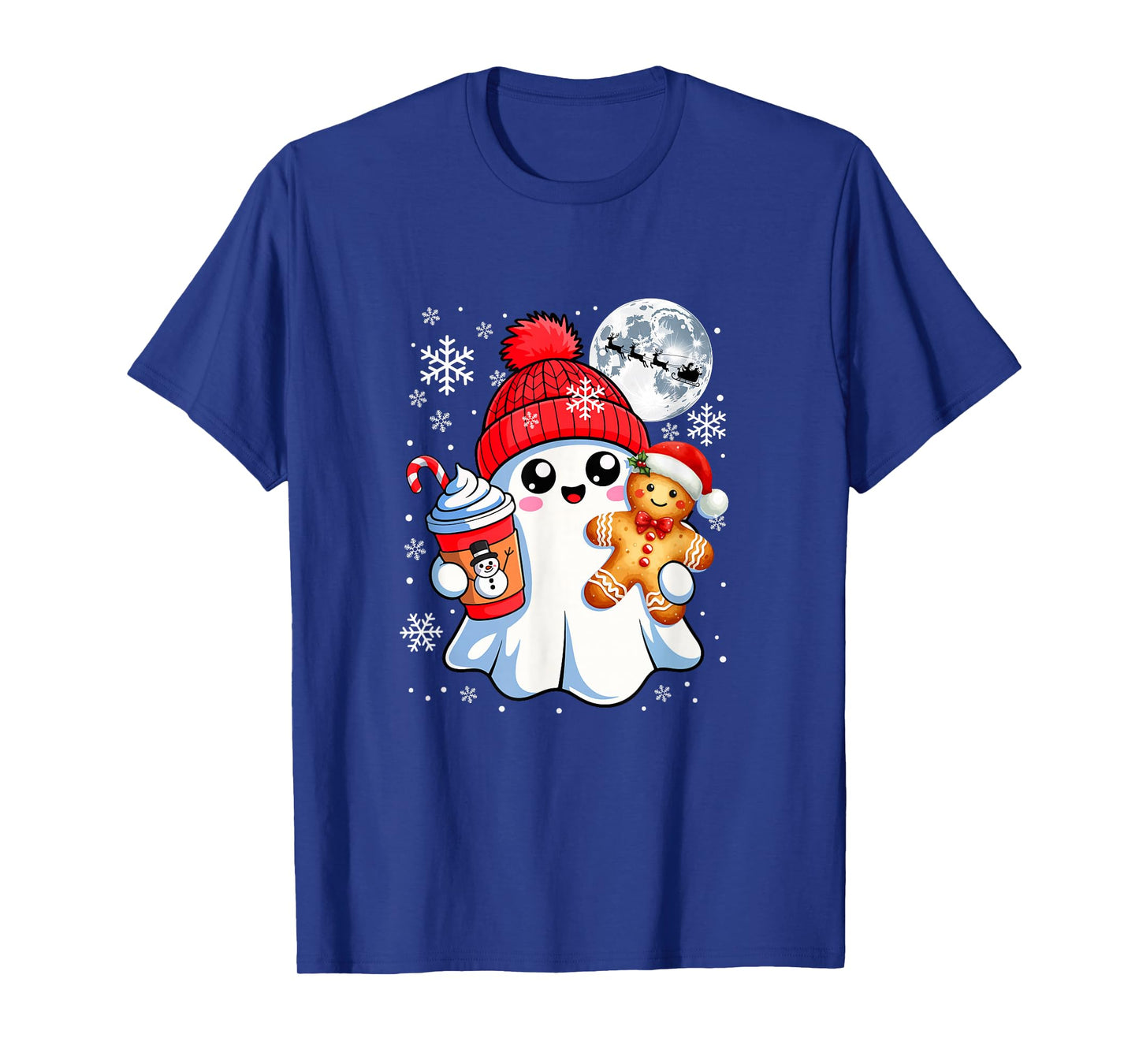 Cute Boo Holding Santa Gingerbread Coffee Christmas Family T-Shirt