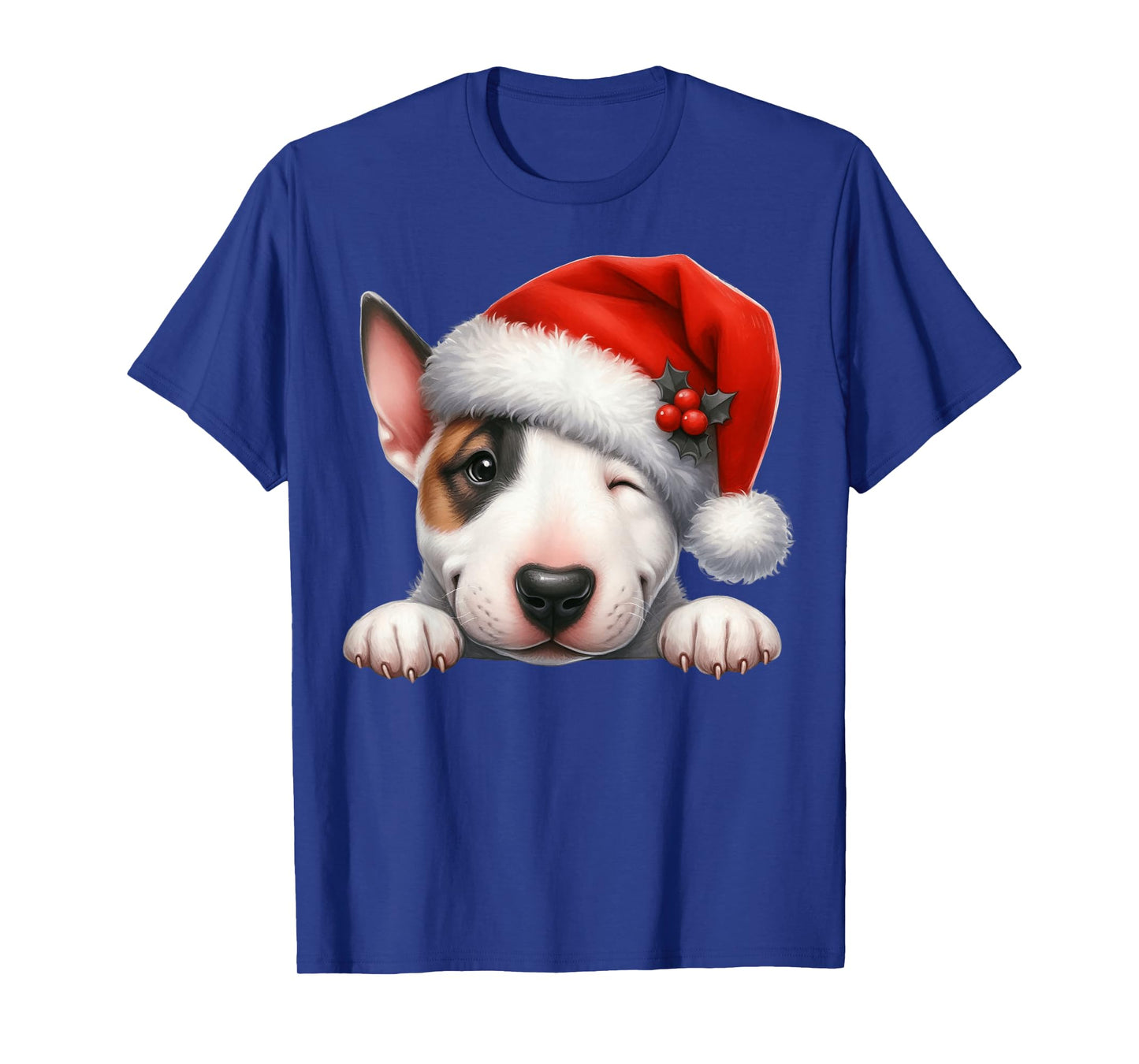Bull Terrier Dog Christmas Santa Hat Dog Mom Dad T-Shirt