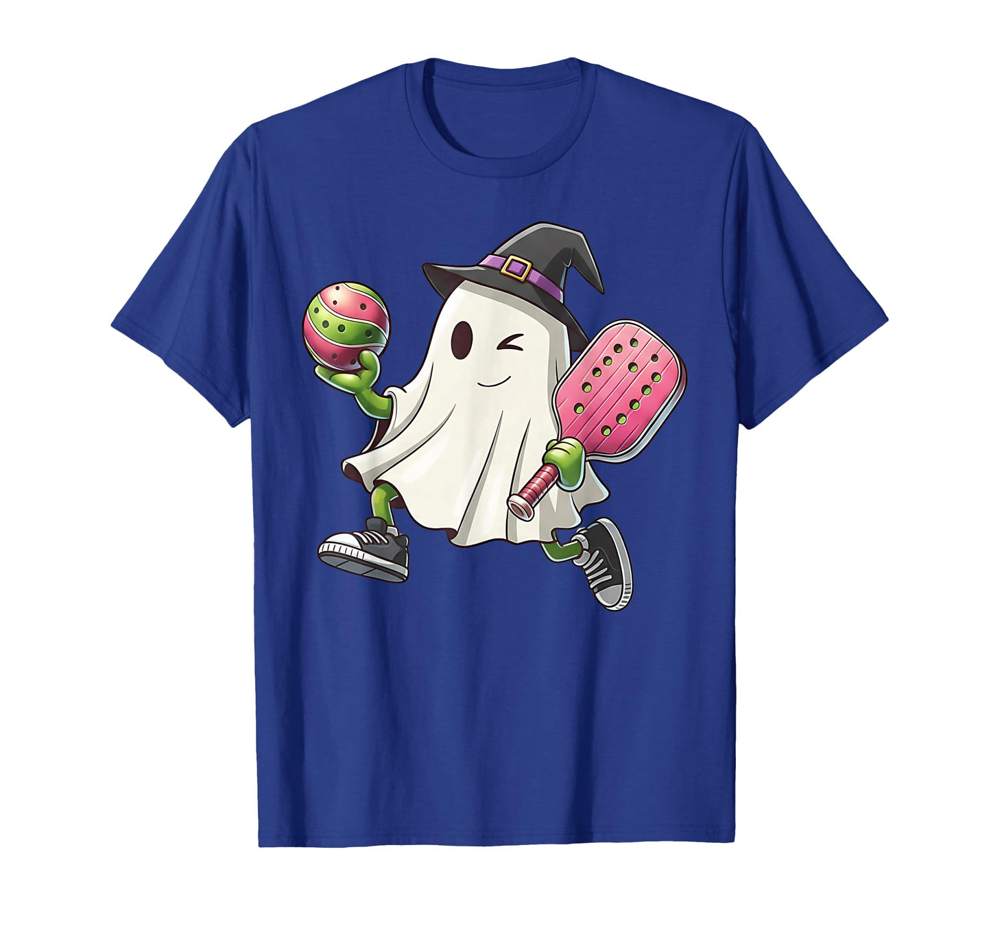 Pickleball Lover Pun with a Pickle Playing Ghost Halloween T-Shirt