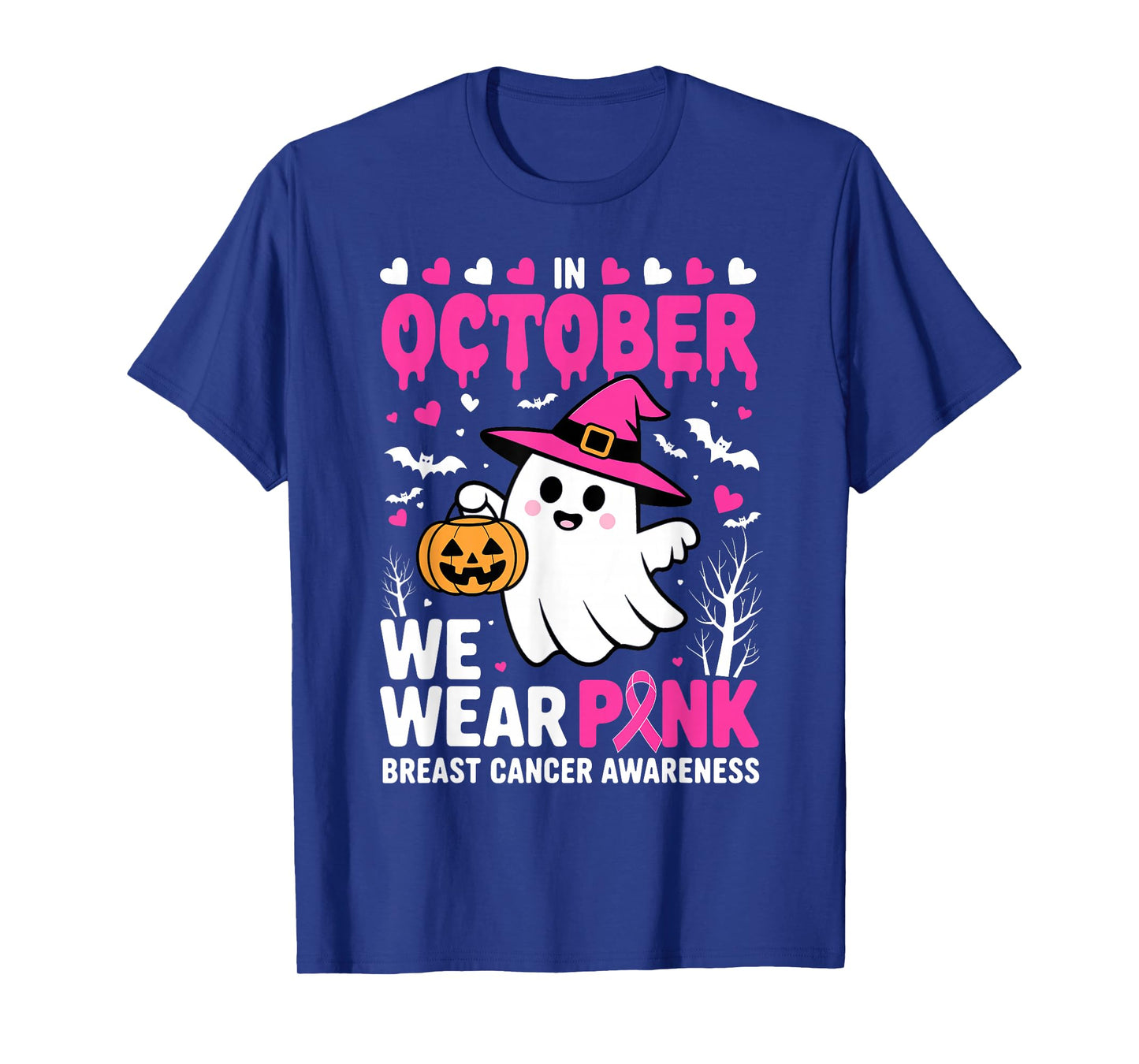 in October we wear Pink Breast Cancer Awareness Halloween T-Shirt