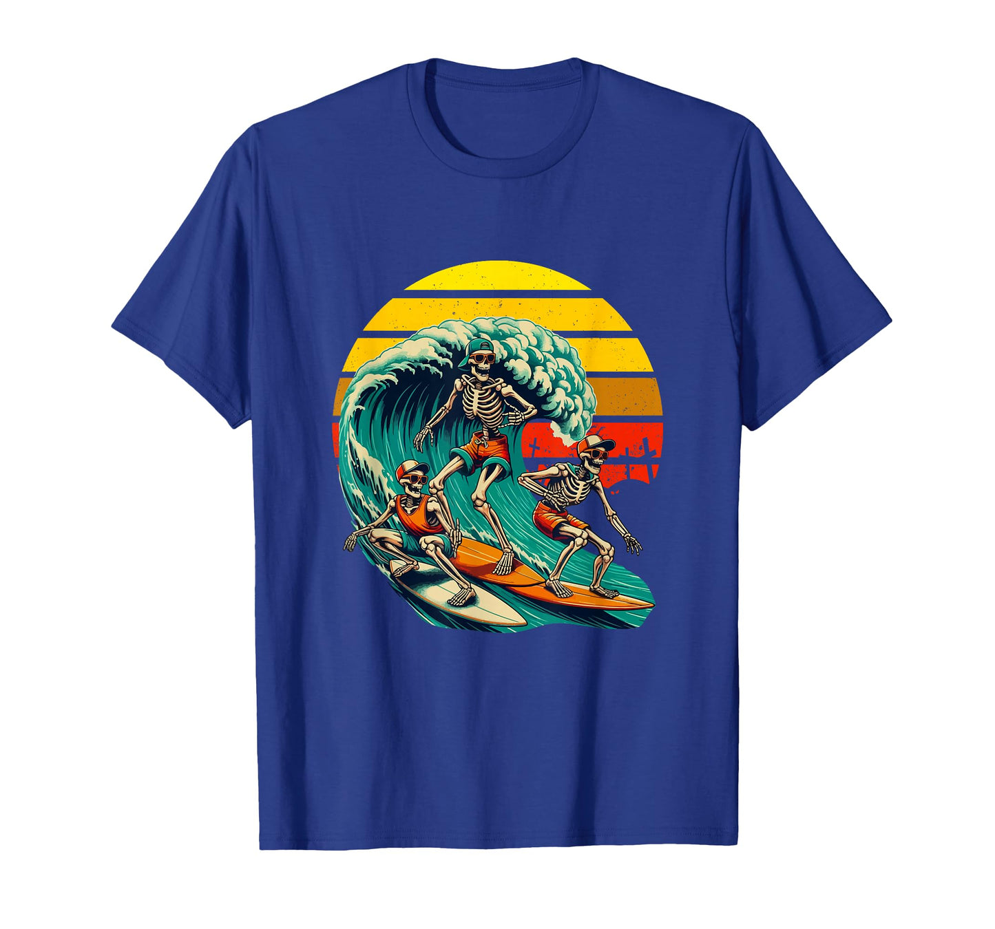 Vintage Retro Three Funny Skeletons Surfing Surfer Halloween T-Shirt