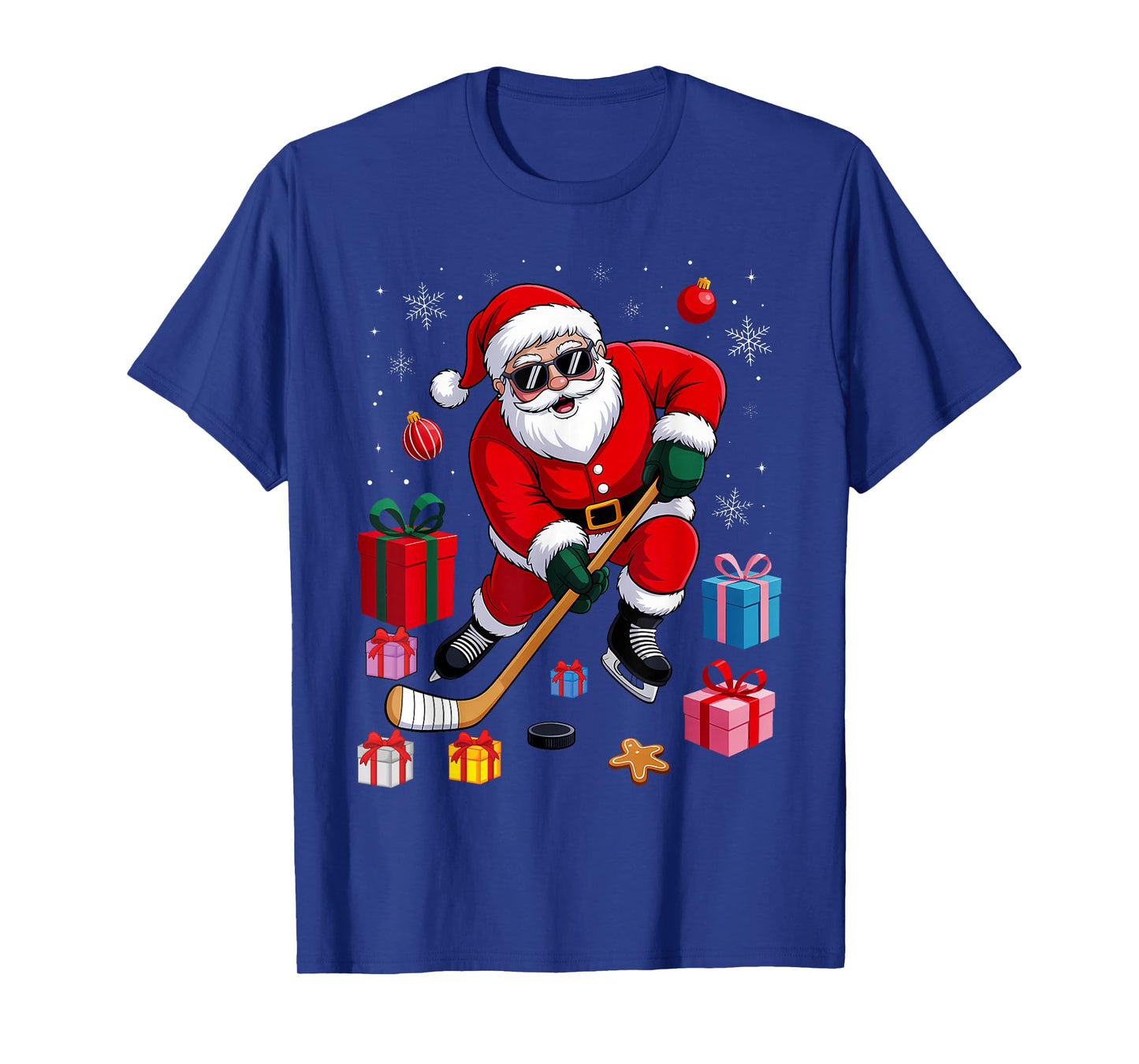 Santa Playing Hockey Cool Christmas Player T-Shirt