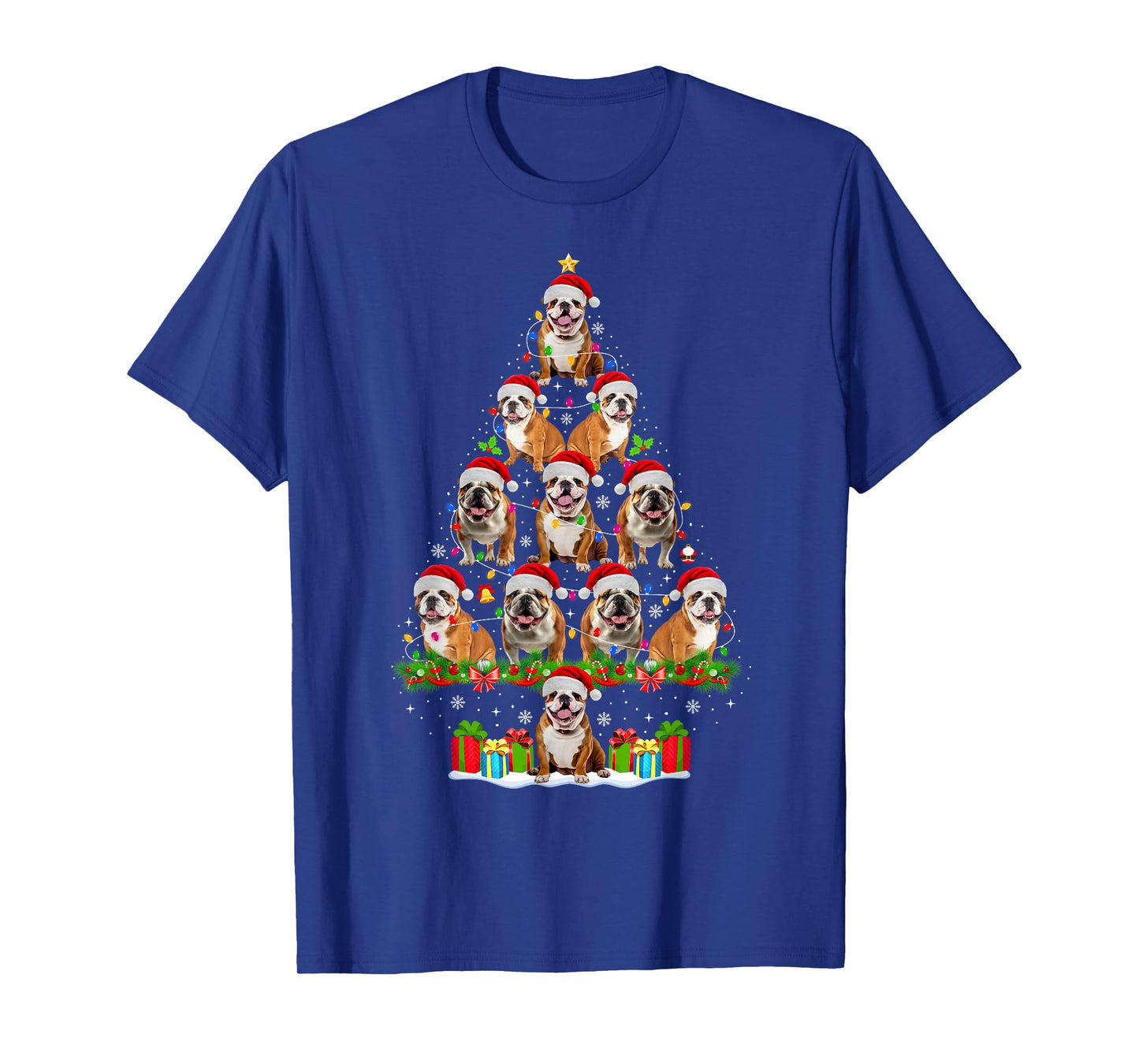 English Bulldog Dog Christmas Tree Lights Funny Xmas Pajamas T-Shirt