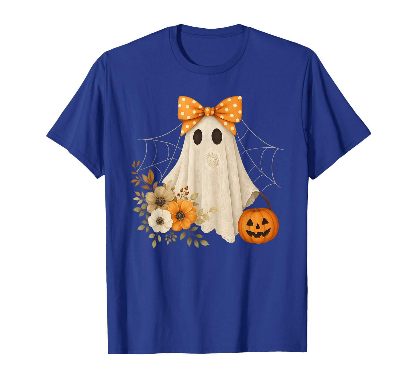 Coquette Ghost Halloween Flower Ghost Spooky Lace Ghost T-Shirt