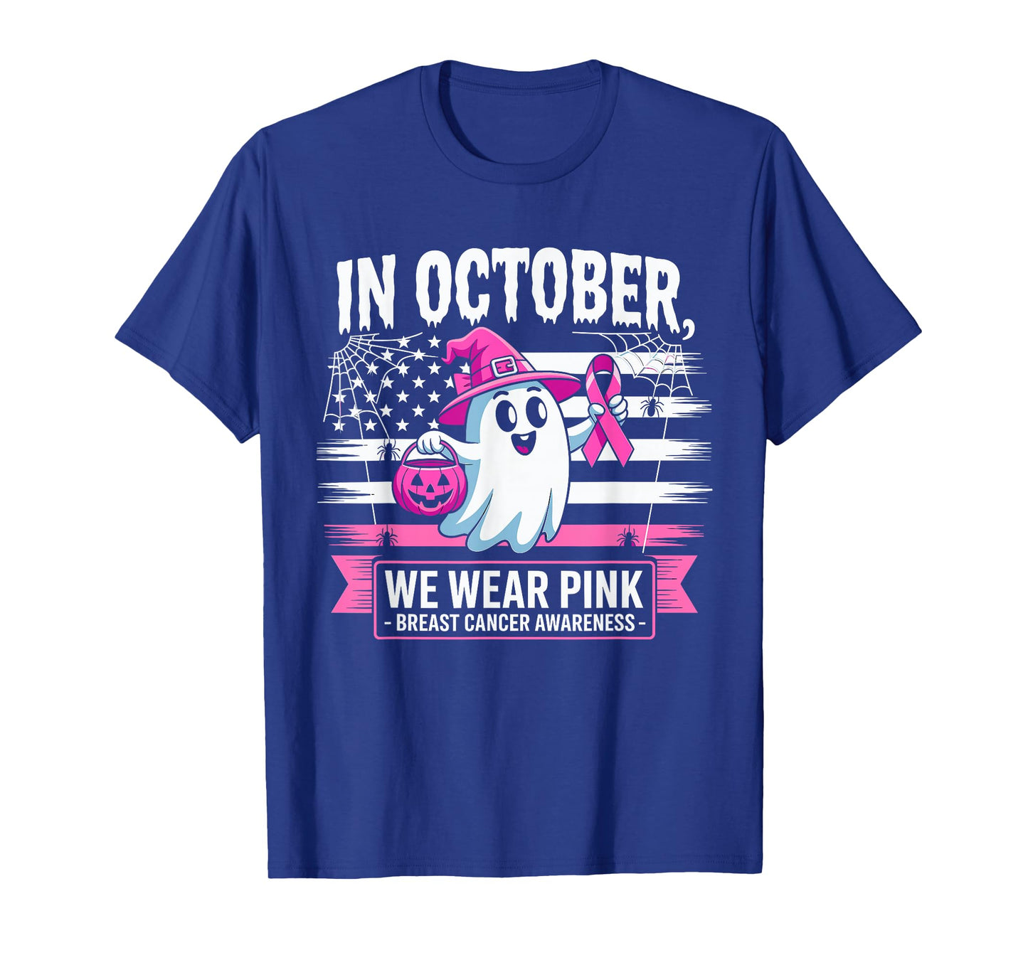 in October We Wear Pink Witch Halloween Breast Cancer Women T-Shirt
