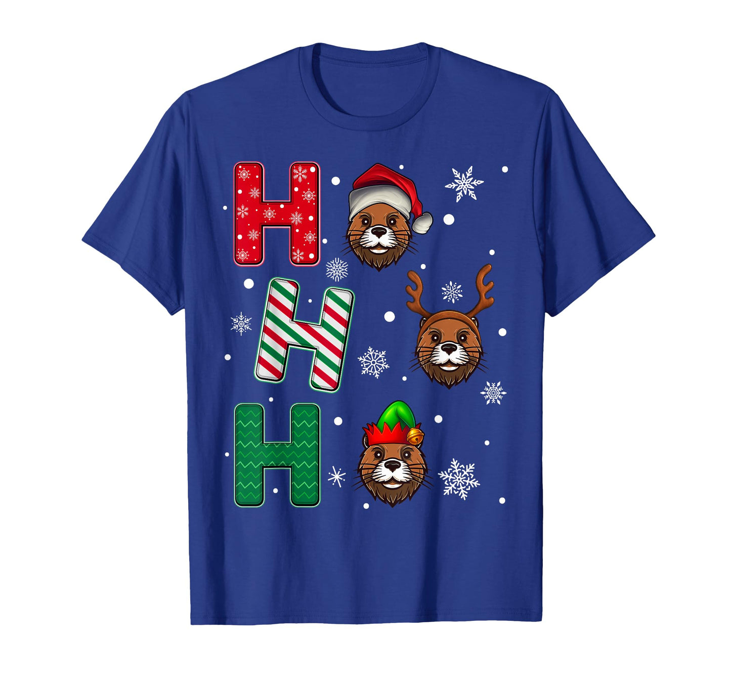 Ho Ho Ho Beaver Animal Matching Santa Elf Xmas T-Shirt