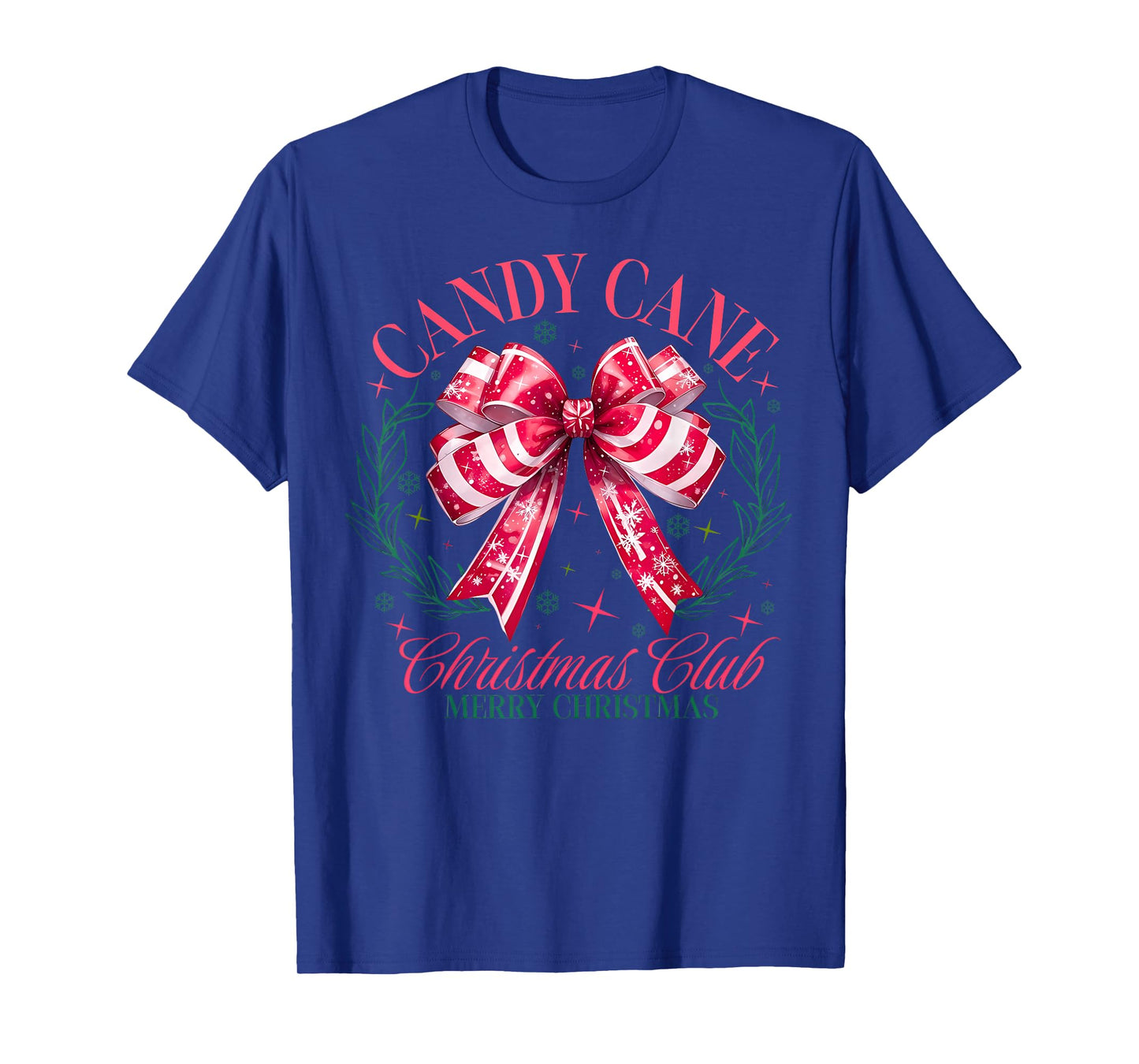 Cute Pink Candy Cane Christmas Club Coquette Bow Xmas Pajama T-Shirt