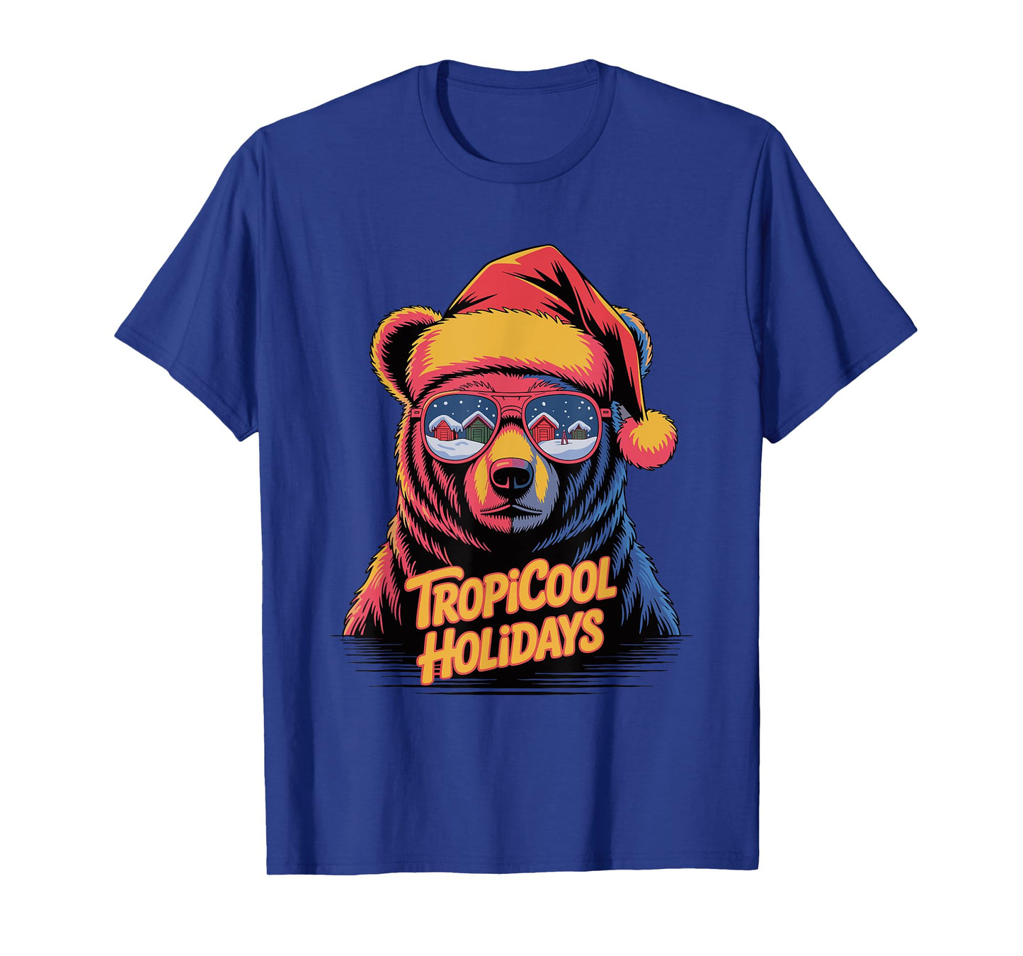 Tropicool Holidays Bear with Santa Hat Sunglasses T-Shirt