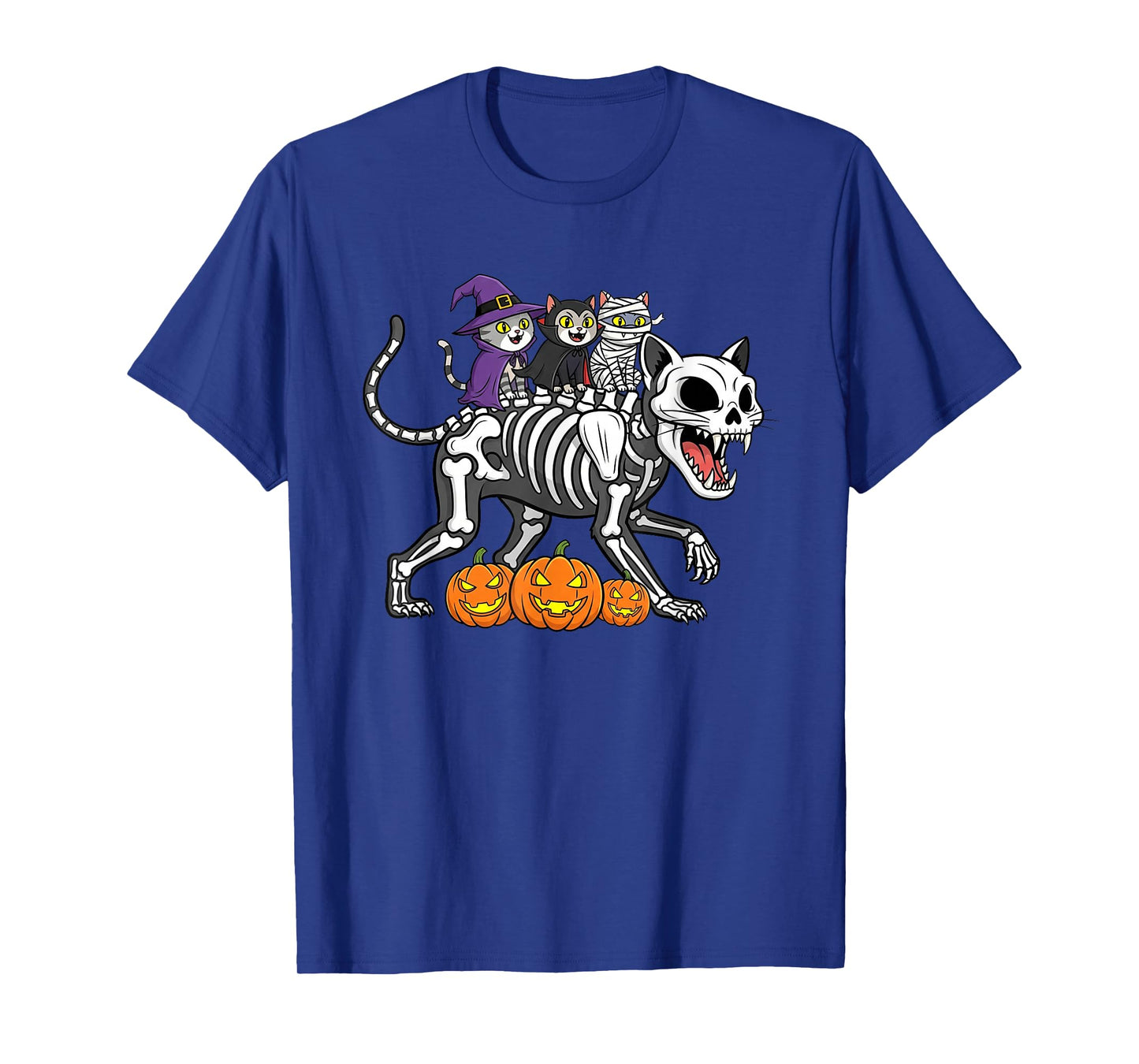 Funny Cat Skeleton Mummy Witch Halloween Kids Mens Womens T-Shirt
