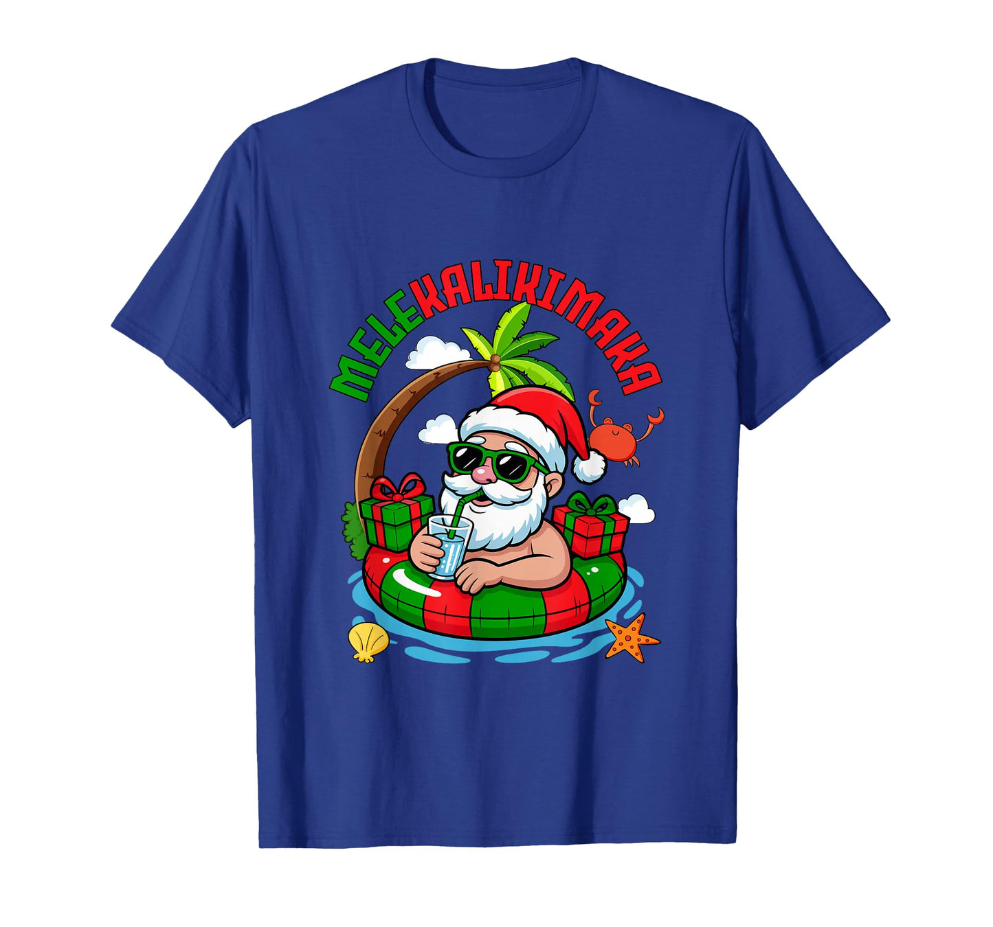 Mele Kalikimaka Christmas Hawaiian Santa Relaxing On Beach T-Shirt
