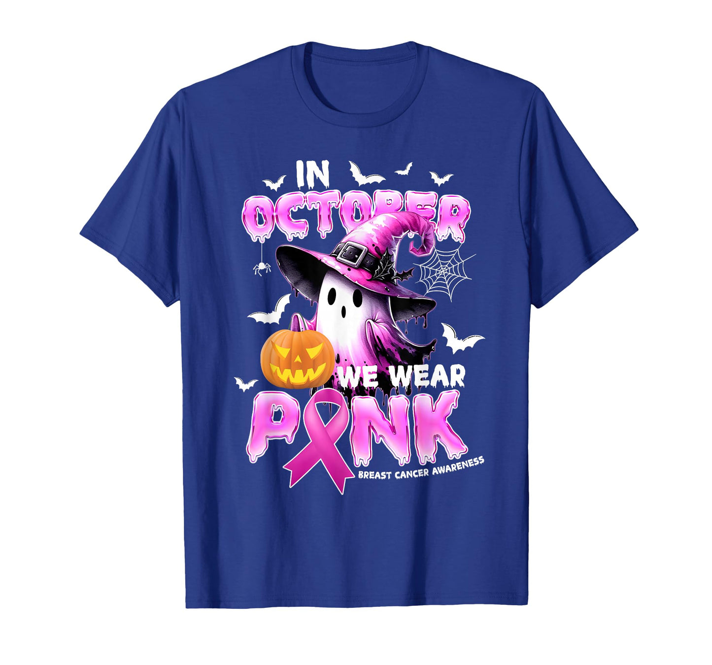 in October We Wear Pink Shirt Ghost Breast Cancer Awareness T-Shirt