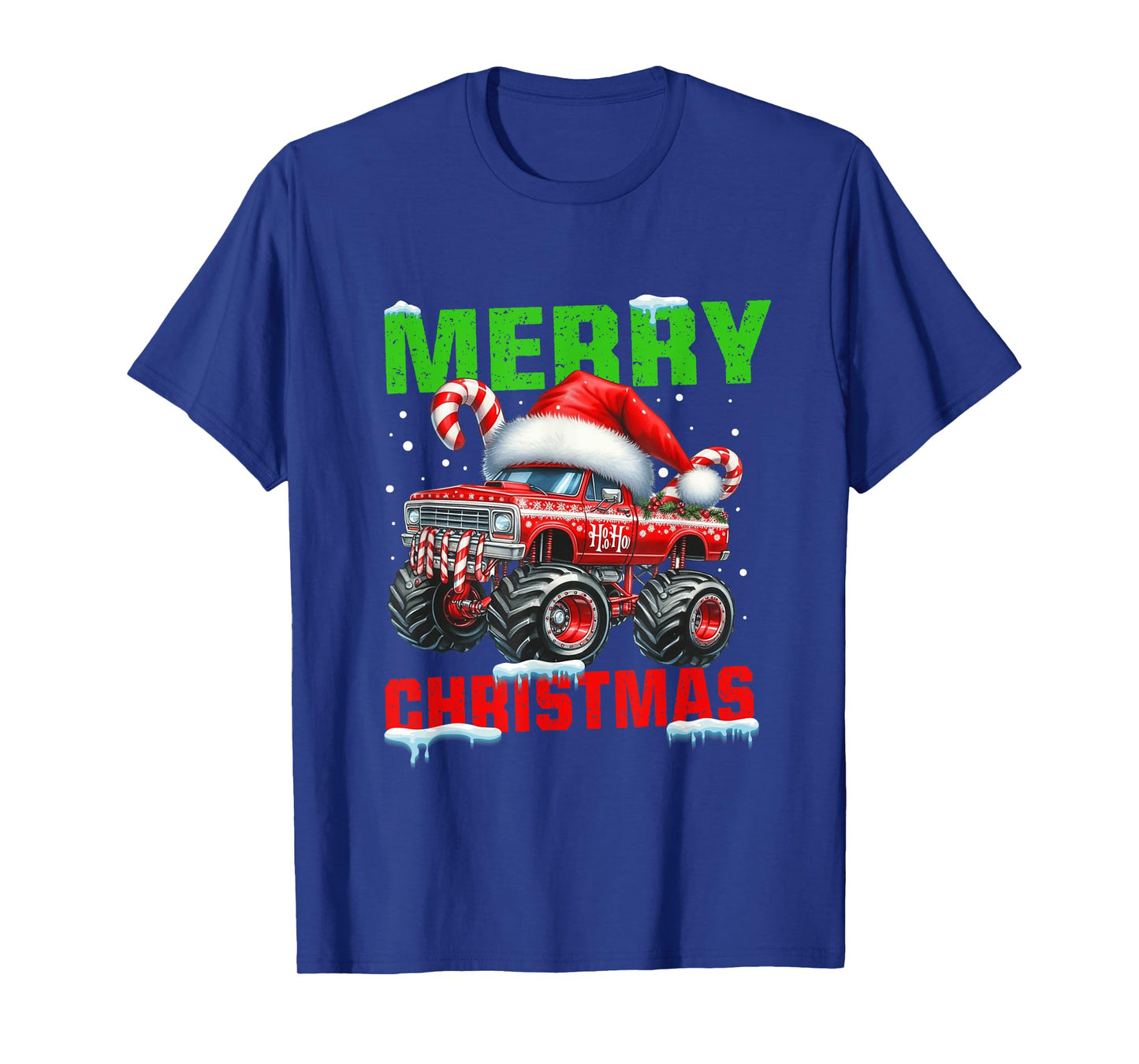 Merry Christmas Tree on Car Xmas red Truck Funny Santa Hat T-Shirt