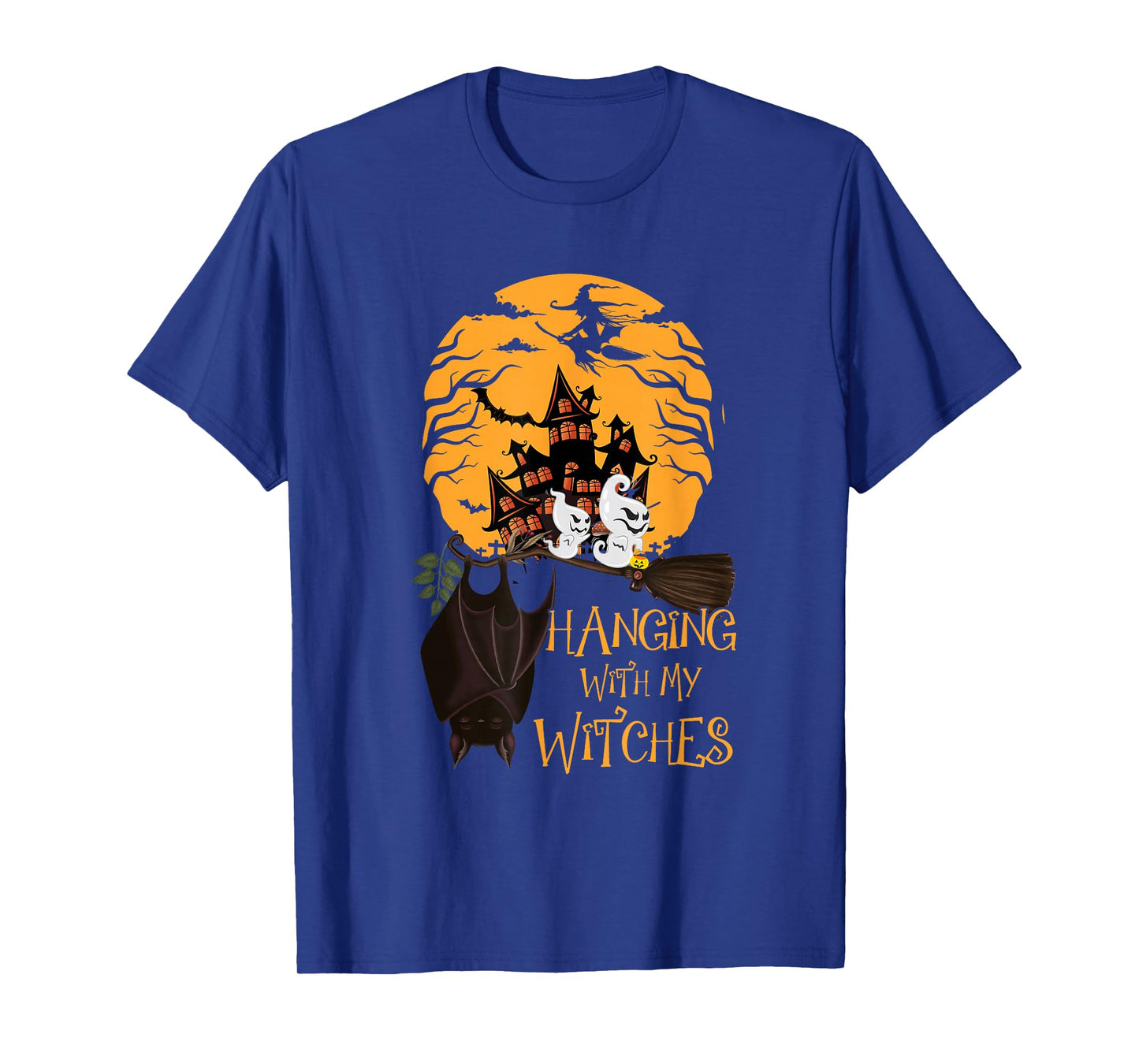 Scary Halloween Hanging with My Witches Broom Bat Ghosts T-Shirt