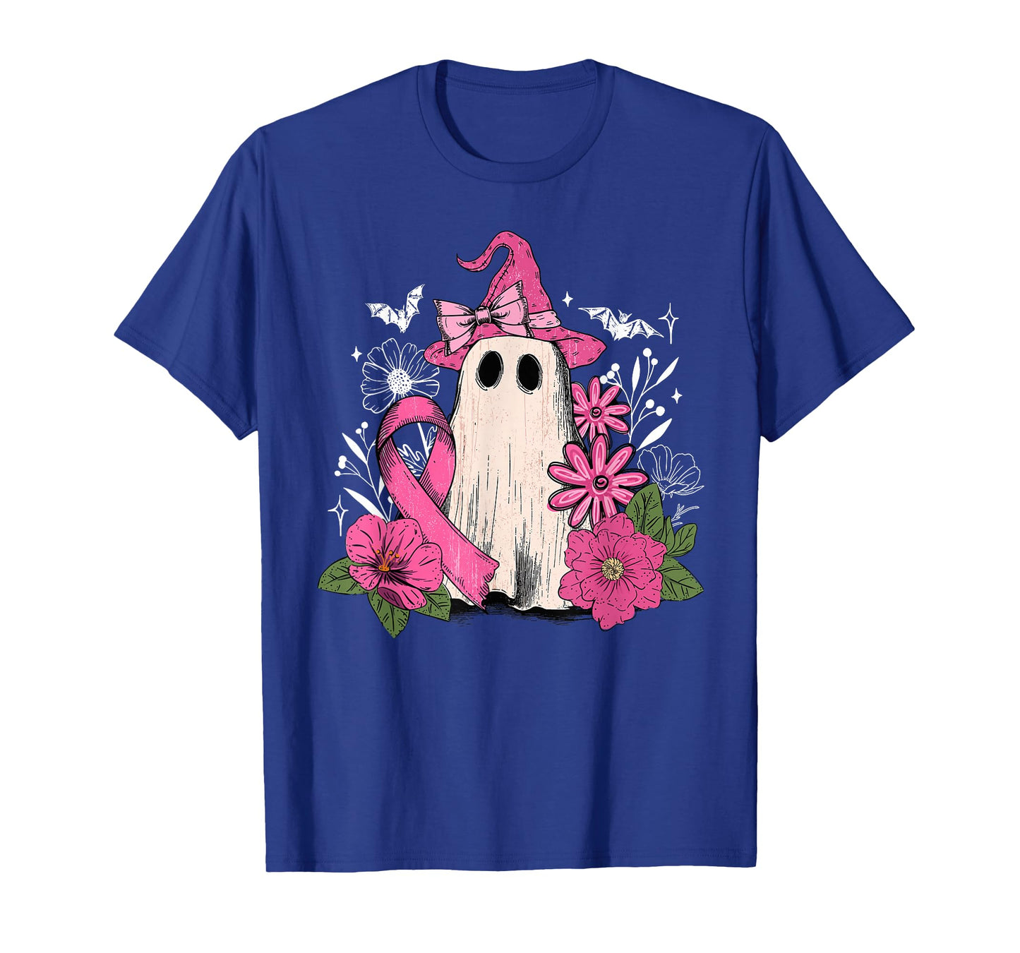 Retro Floral Pink Ghost Witch Breast Cancer Halloween Women T-Shirt