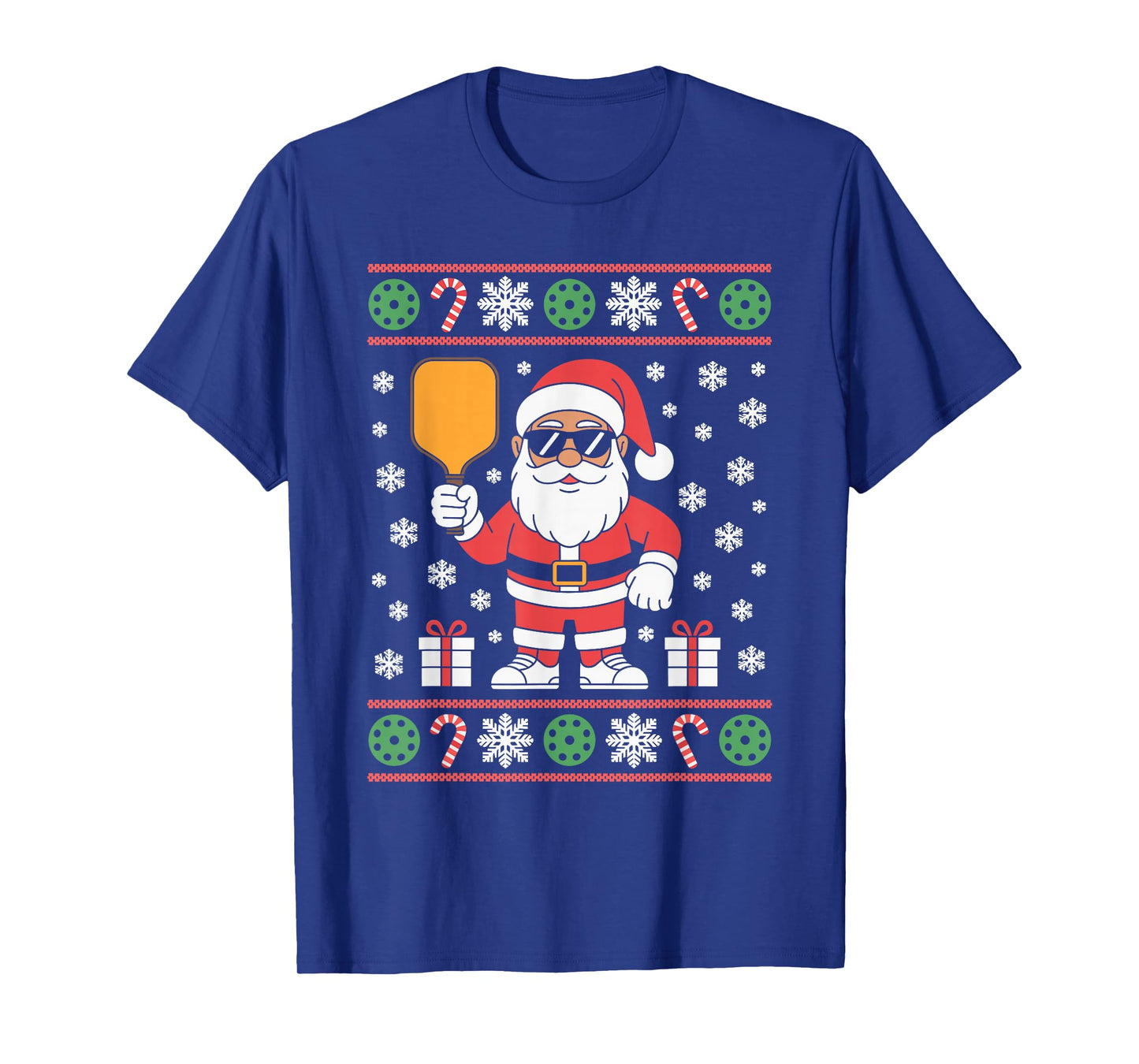 Santa Claus Pickleball Player Ugly Christmas Sweater Paddle T-Shirt
