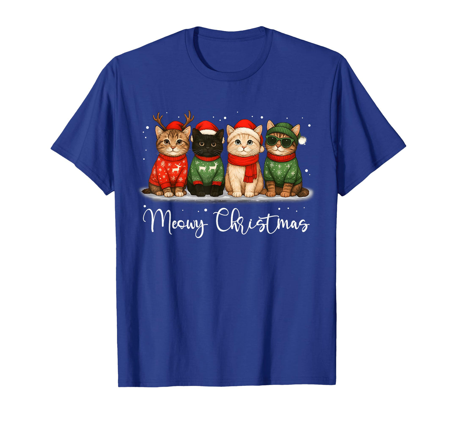 Christmas Holiday Xmas Meowy Christmas Funny Cat Santa Hat T-Shirt