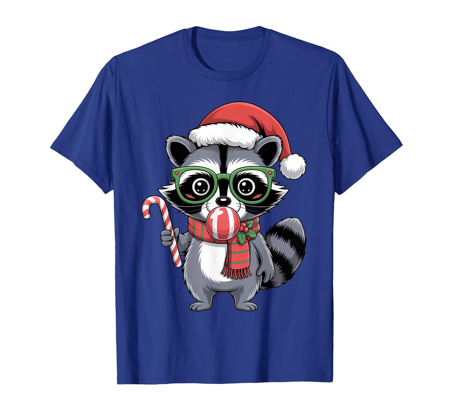 Cute Christmas Raccoon in Red Glasses Bubble Men Women Kids T-Shirt