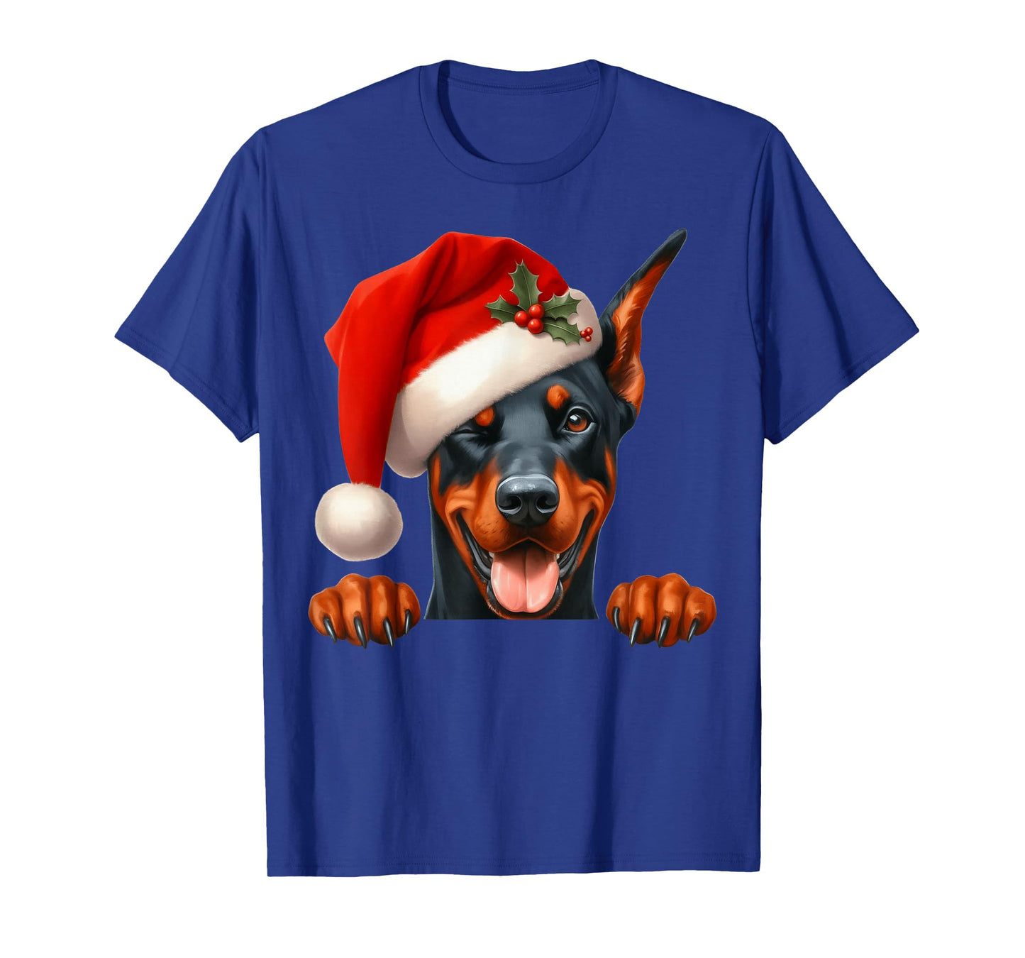 Doberman Dog Christmas Santa Hat Dog Mom Dad T-Shirt