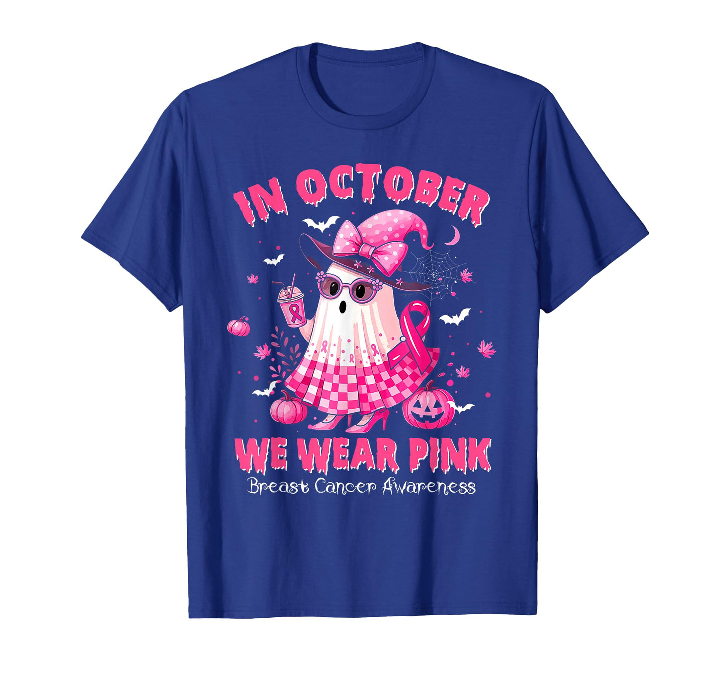 Breast Cancer Women Halloween in October We Wear Pink Witch T-Shirt