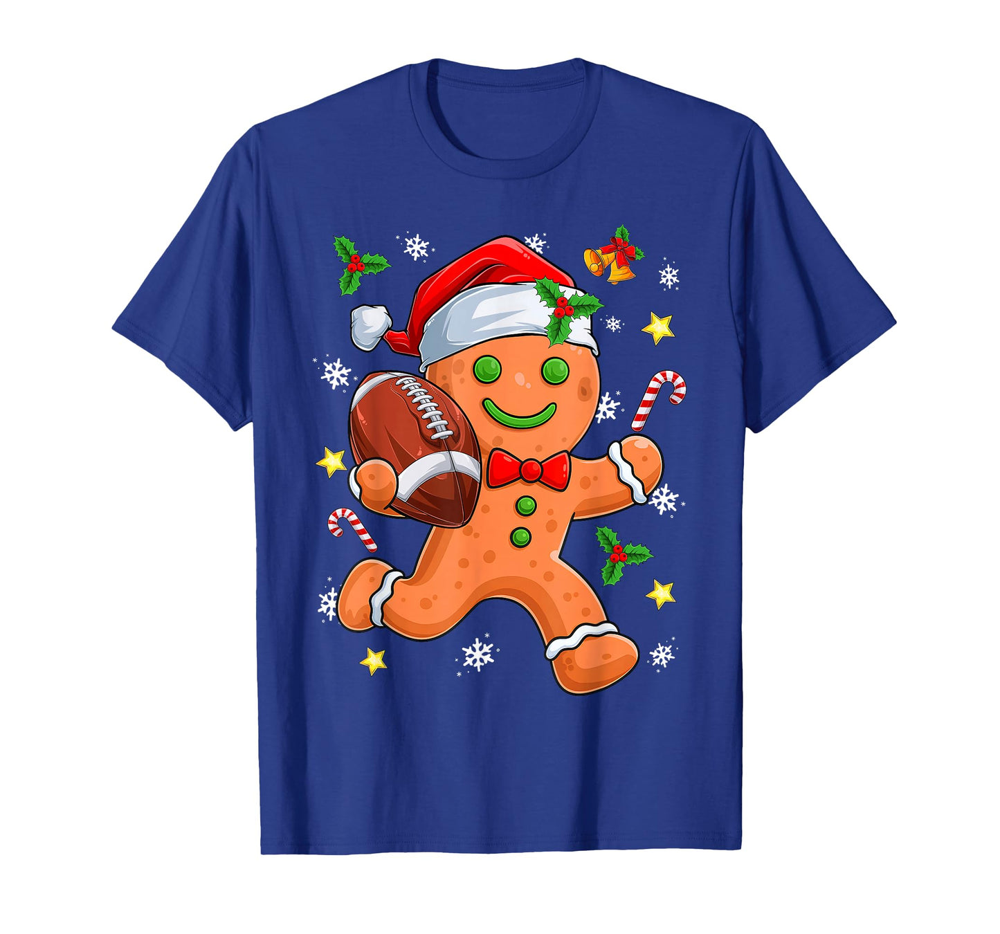 Gingerbread Cookie Playing Football Merry Christmas Boys Men T-Shirt