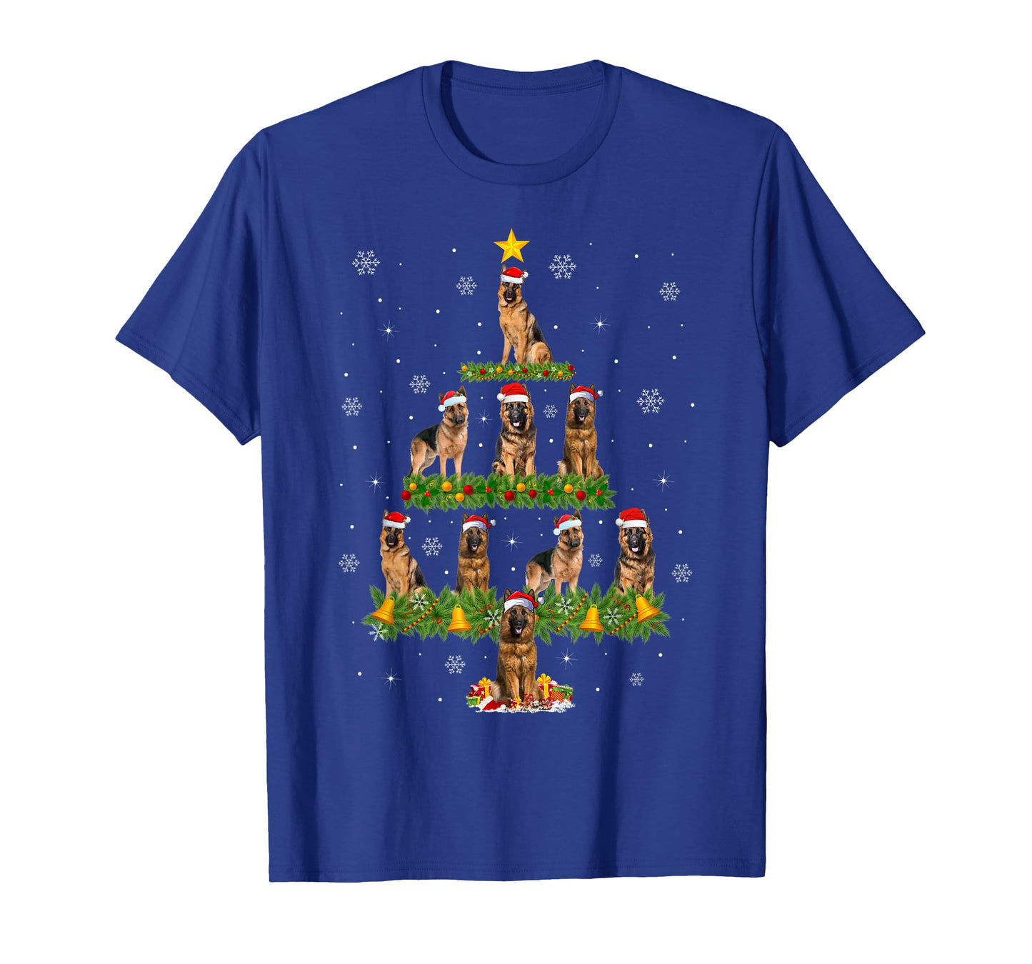 German Shepherd Christmas Tree Lights Santa Pet Dog Xmas T-Shirt