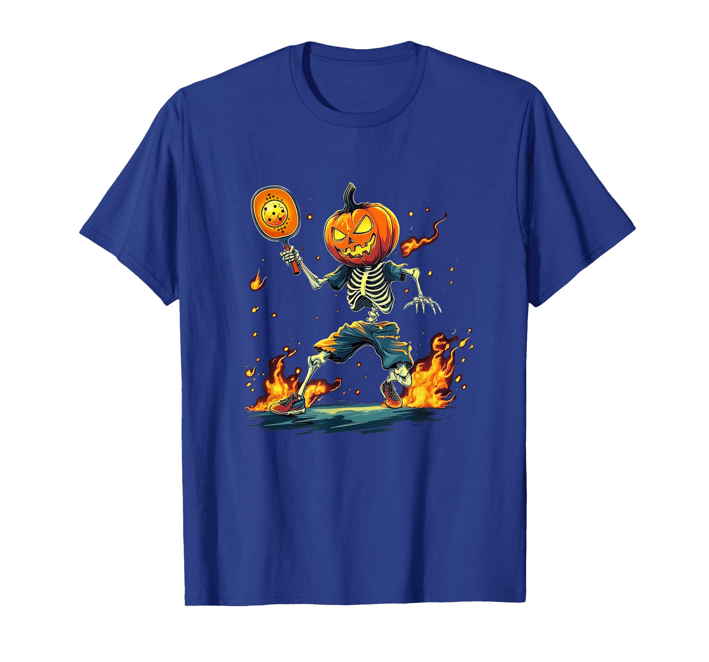 Pumpkin Head Skeleton Pickleball Halloween Spooky Sports T-Shirt