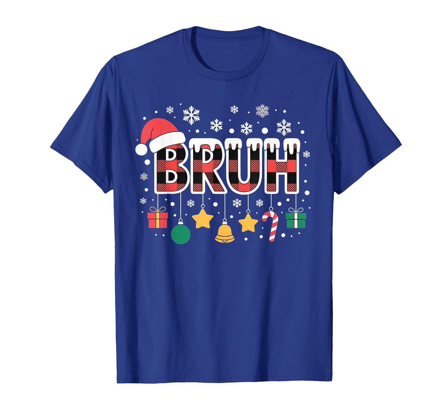 Bruh Funny Christmas Red Plaid Teens Boys Kids Xmas Pajamas T-Shirt