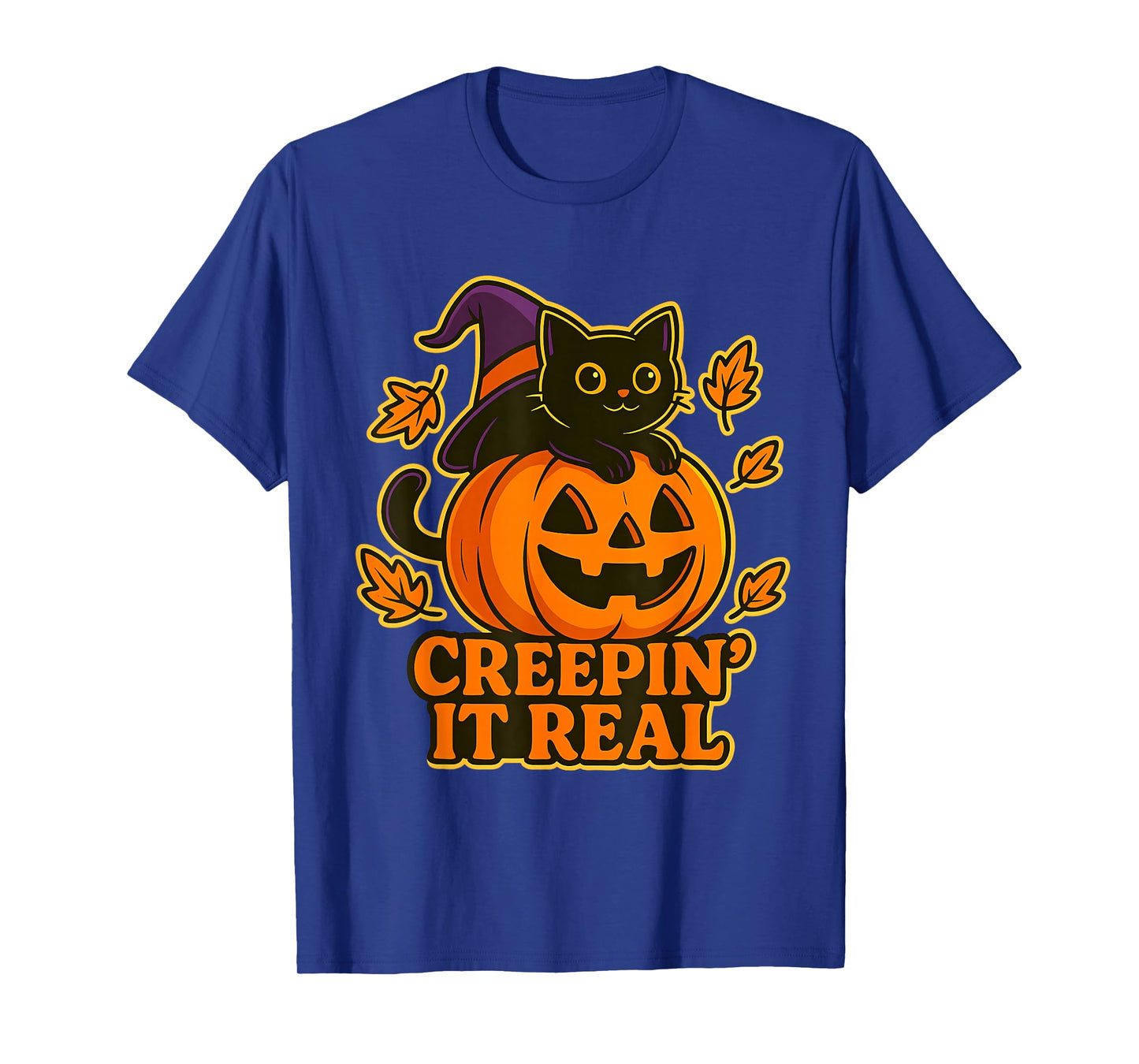 Creepin It Real Halloween Cat Pumpkin Witch Hat Cute T-Shirt