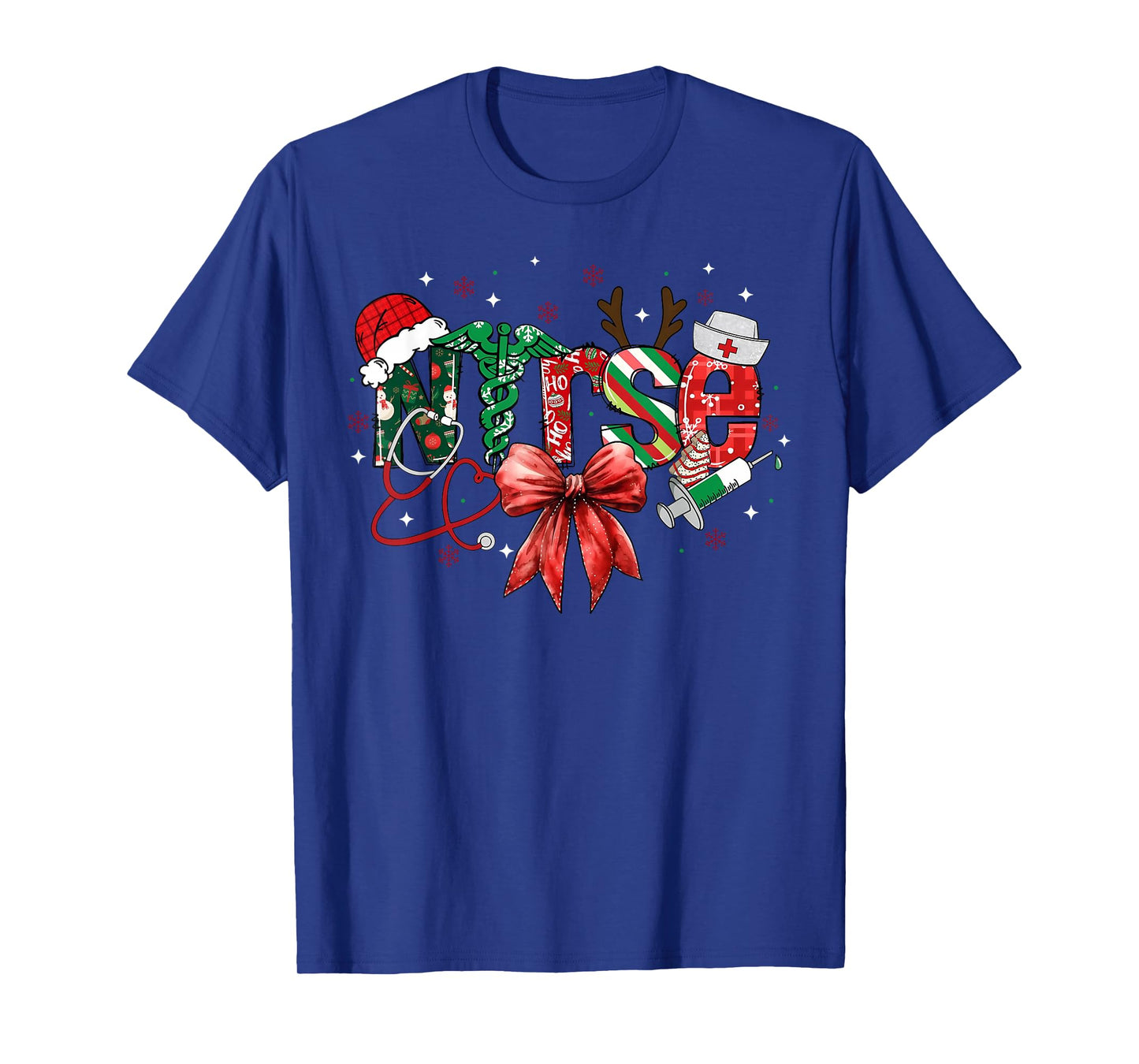 Stethoscope Nurse Coquette Bow Merry Christmas Xmas Holiday T-Shirt