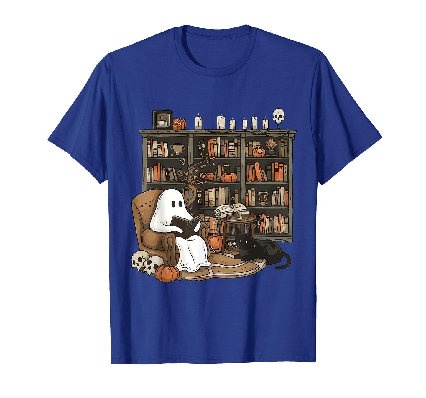 Ghost Library Halloween Book Reading Books Lover Teacher T-Shirt