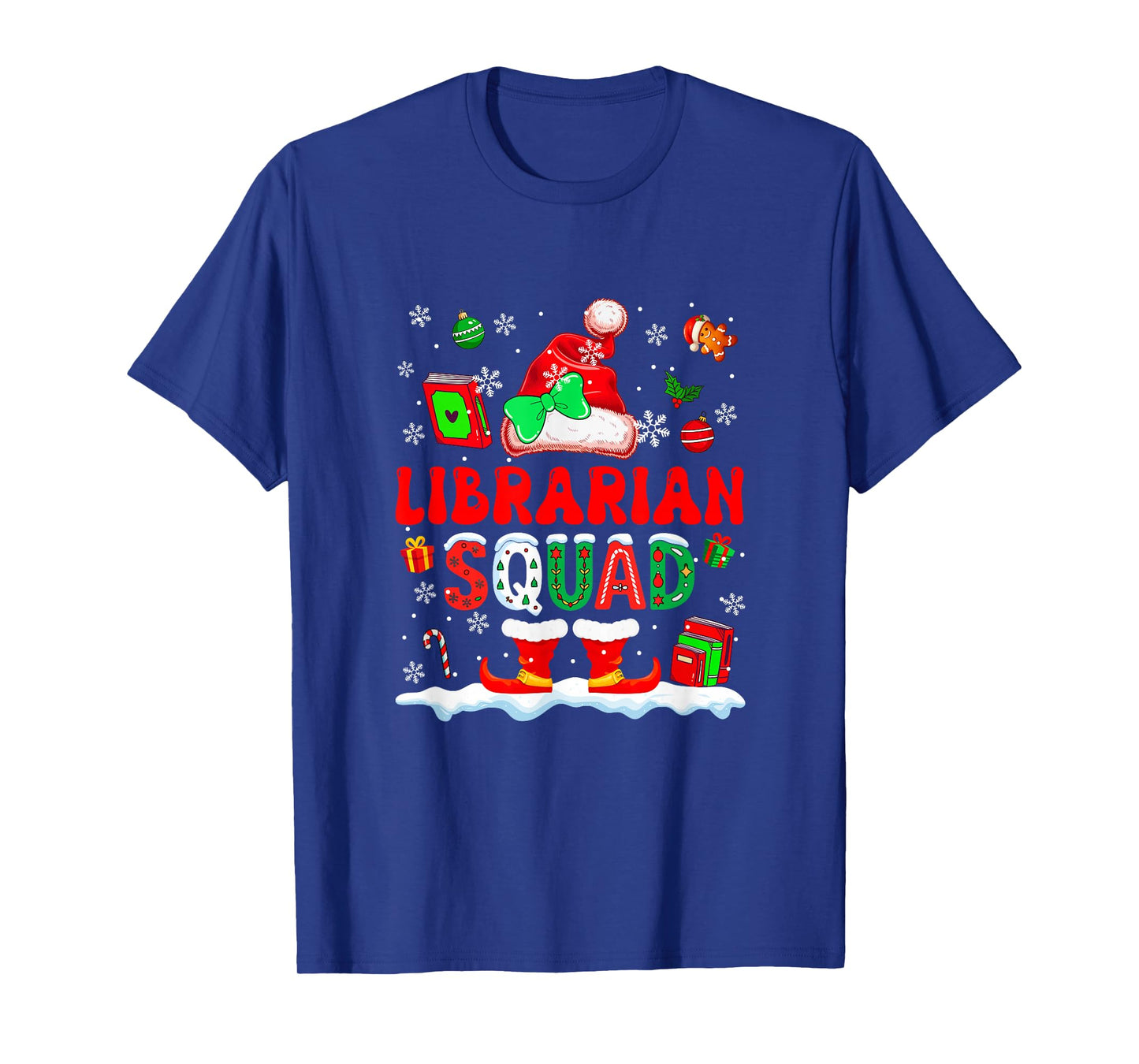Librarian Squad Women Job Christmas Santa Costume Bow Tie T-Shirt