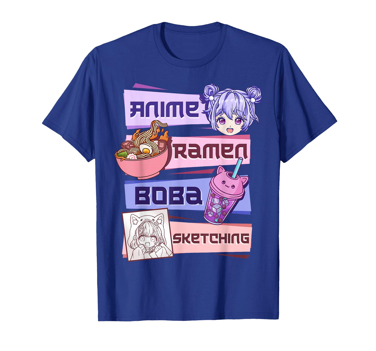 Anime Girl Ramen Boba Tea Bubble Tea Sketching T-Shirt