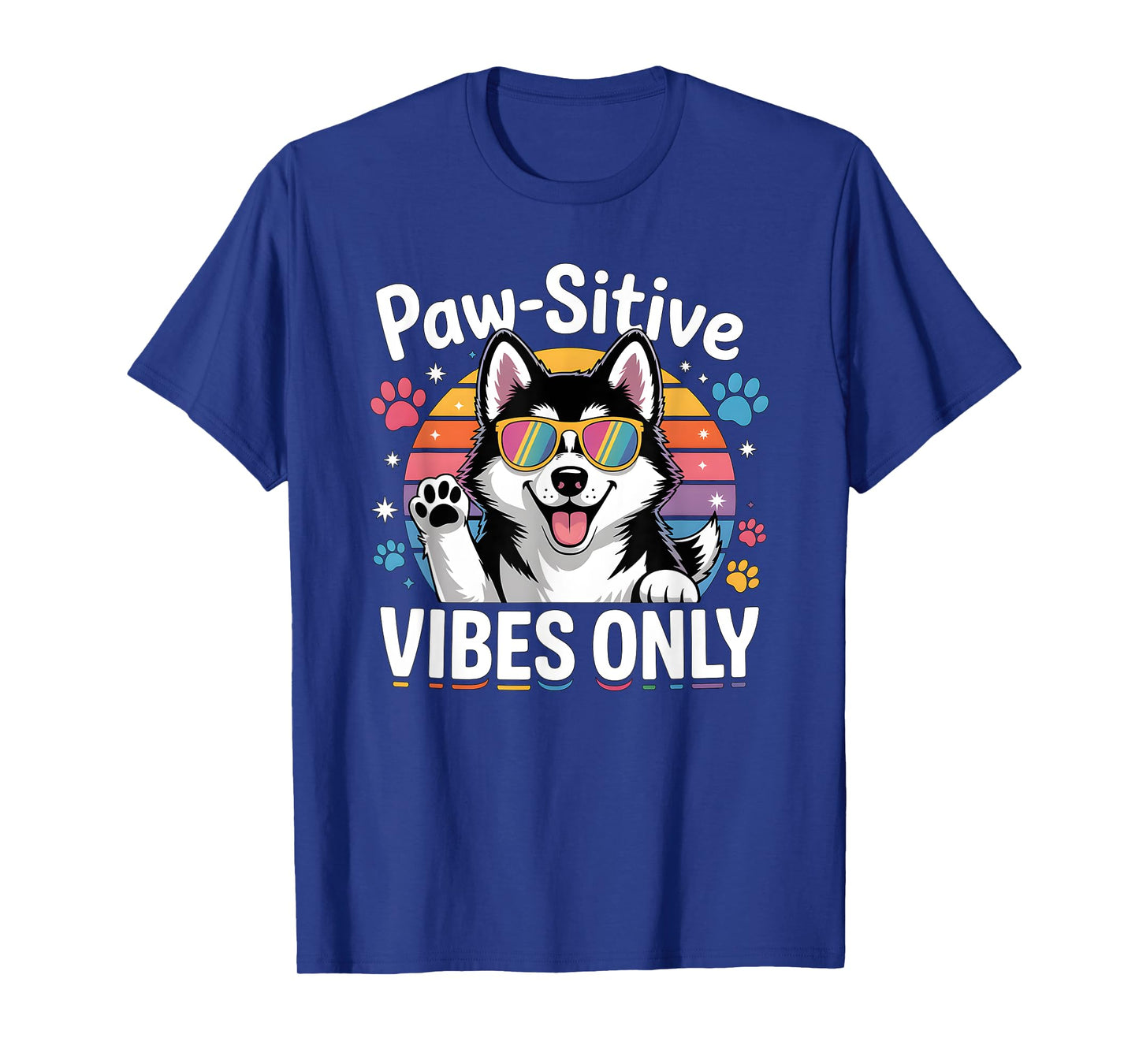 Vintage Siberian Husky Paw-sitive Vibes Only Cute Dog Lover T-Shirt