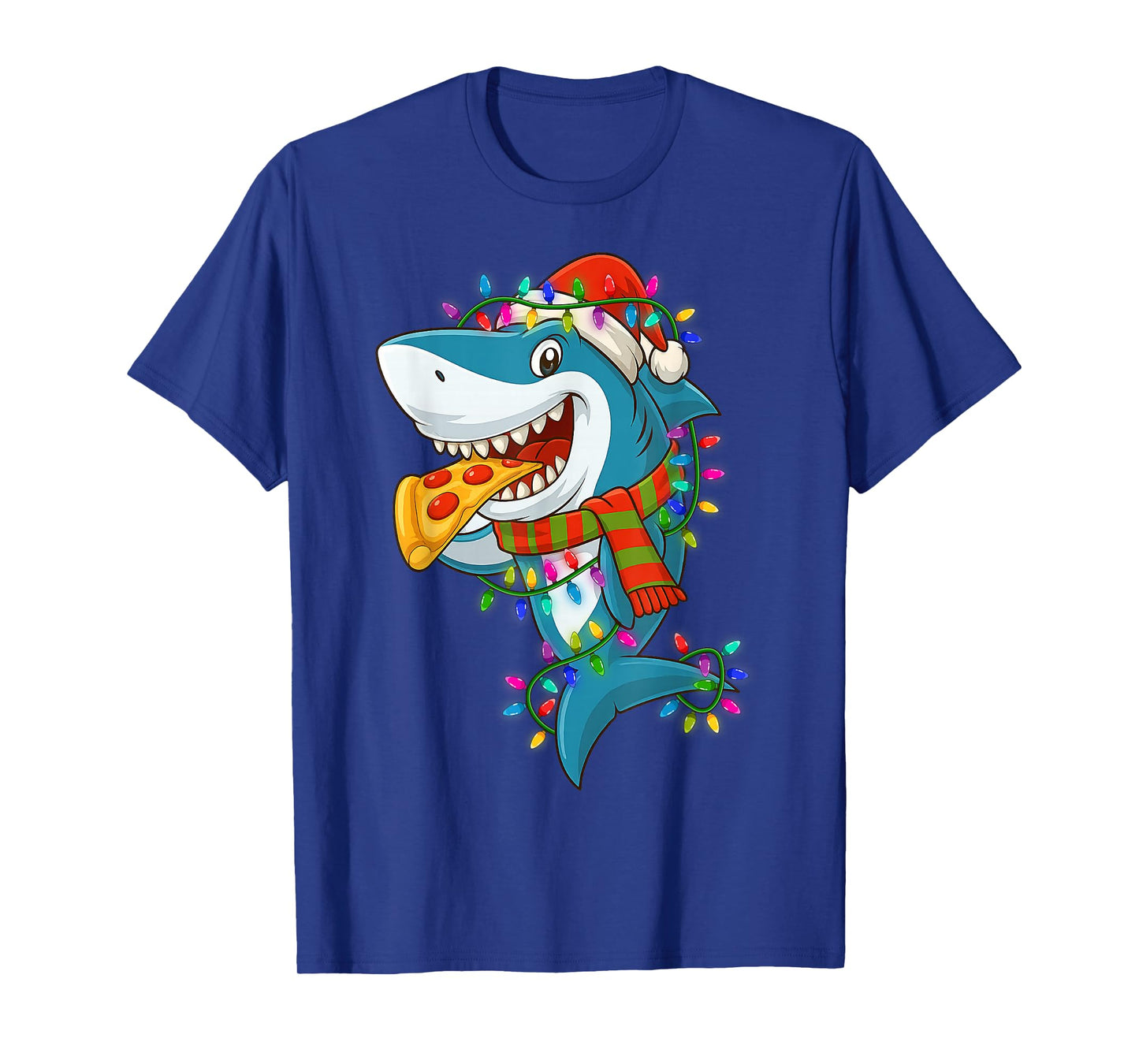 Santa Claus Shark Eating Pizza Sharkmas Funny Christmas Mens T-Shirt