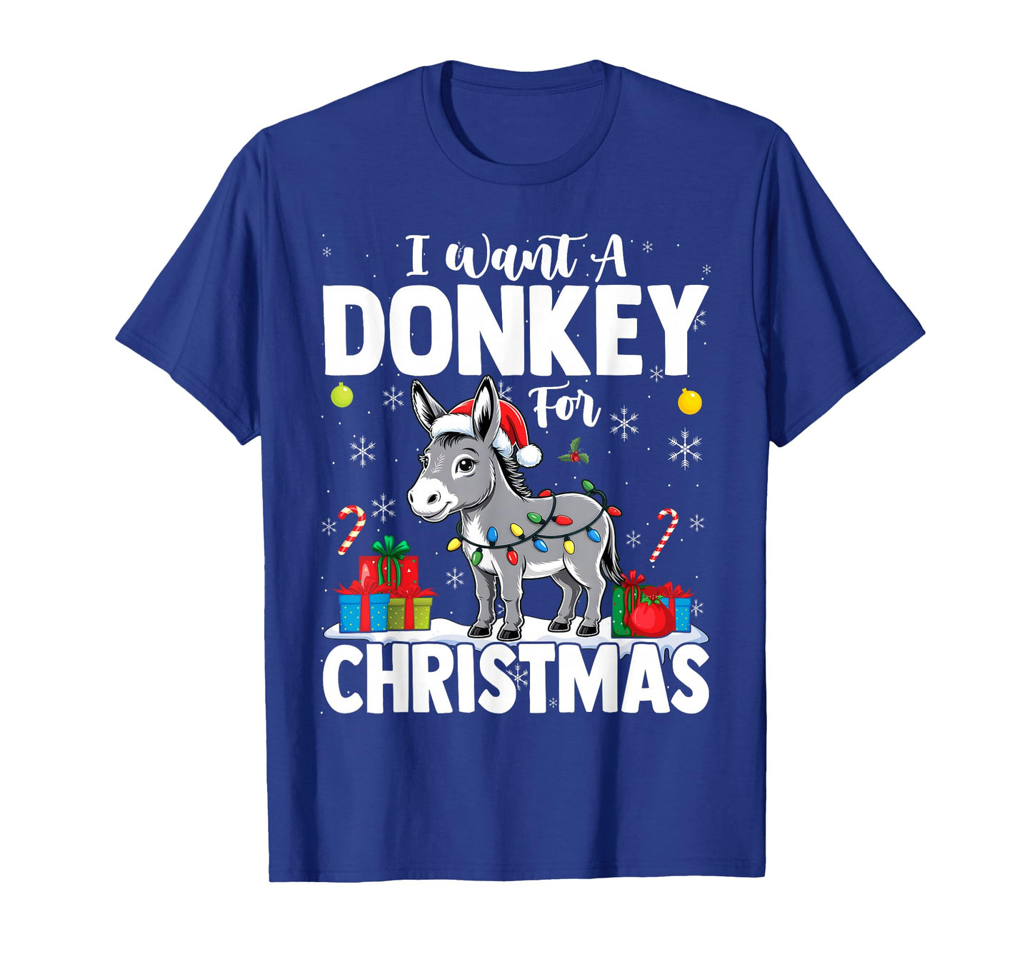 I Want A Donkey for Christmas Santa Hat Funny Xmas T-Shirt
