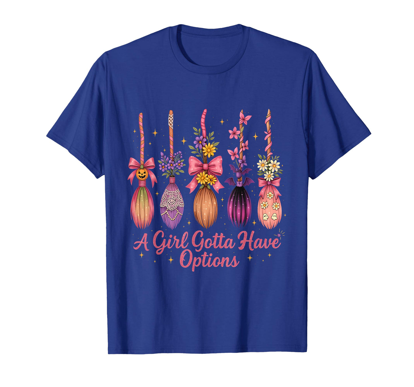 Girly Witch Brooms Cute Halloween Floral Magic Graphic T-Shirt