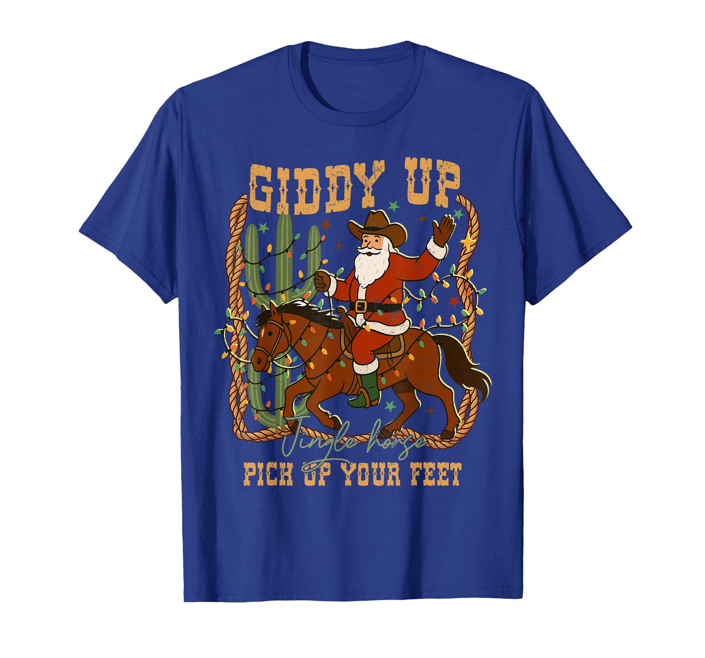 Santa Giddy Up Jingle Horse Pick Up Your Feet Cowboy Xmas T-Shirt