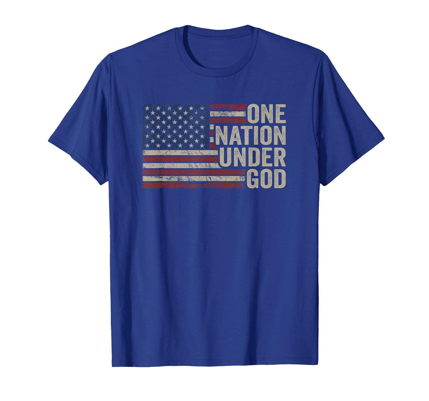 ONE NATION UNDER GOD - Christian USA Vintage American Flag T-Shirt