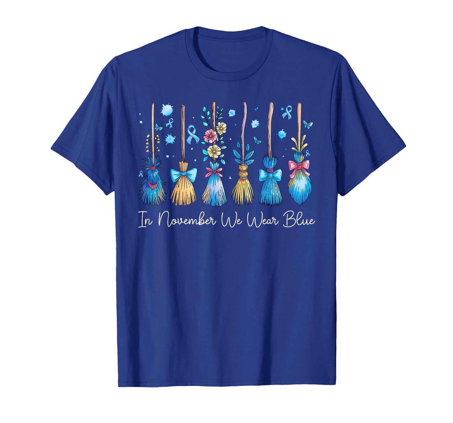 in November We Wear Blue Diabetes Support Type 1 Broom Witch T-Shirt