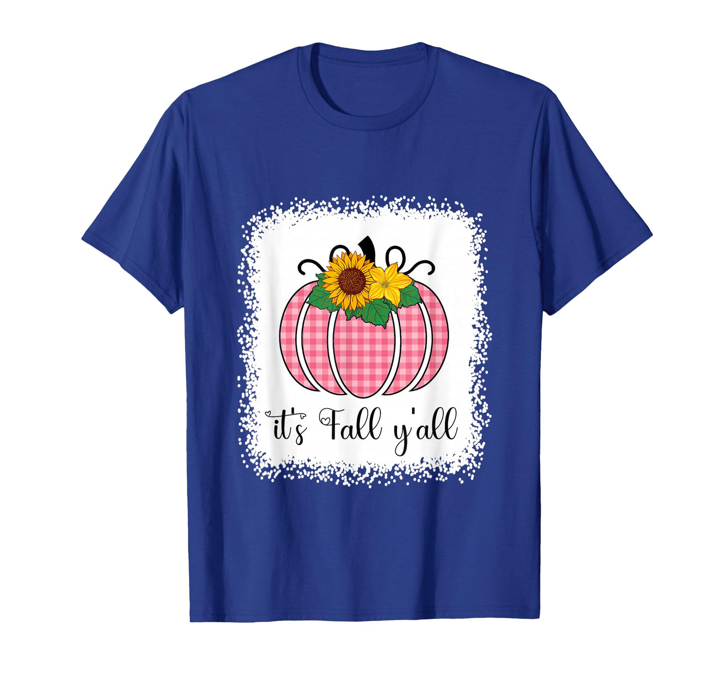 It's Fall Yall Halloween Bleached Pink Pumpkin Buffalo Plaid T-Shirt