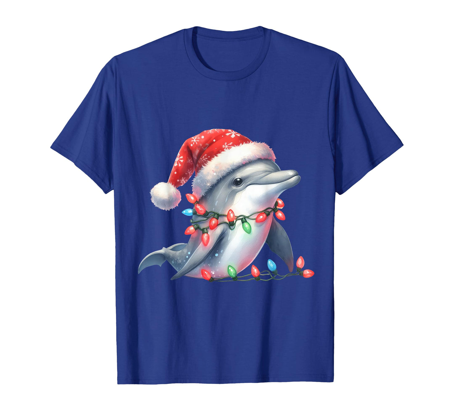 Dolphin Christmas Lights Funny Santa Hat Merry Xmas T-Shirt