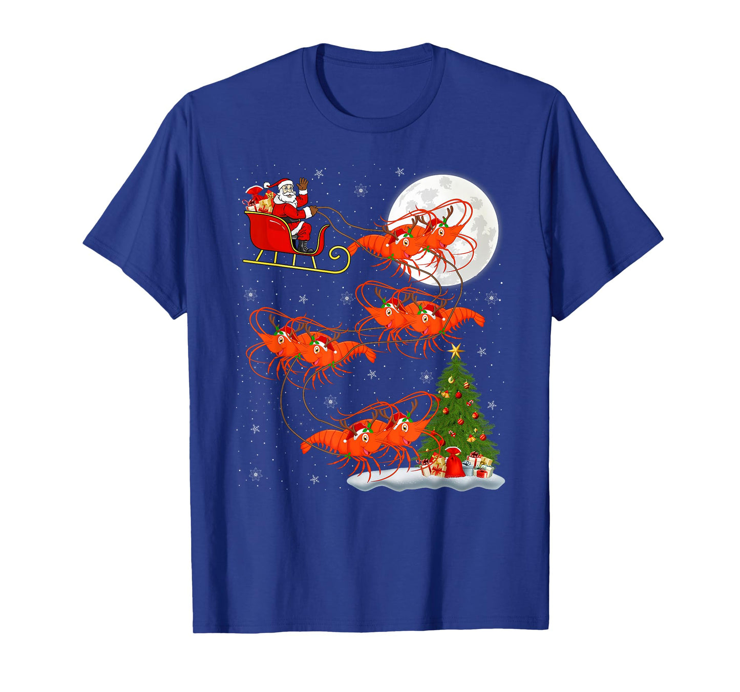 Lobster Shrimp Santa Sleigh Flying Funny Magical Christmas T-Shirt