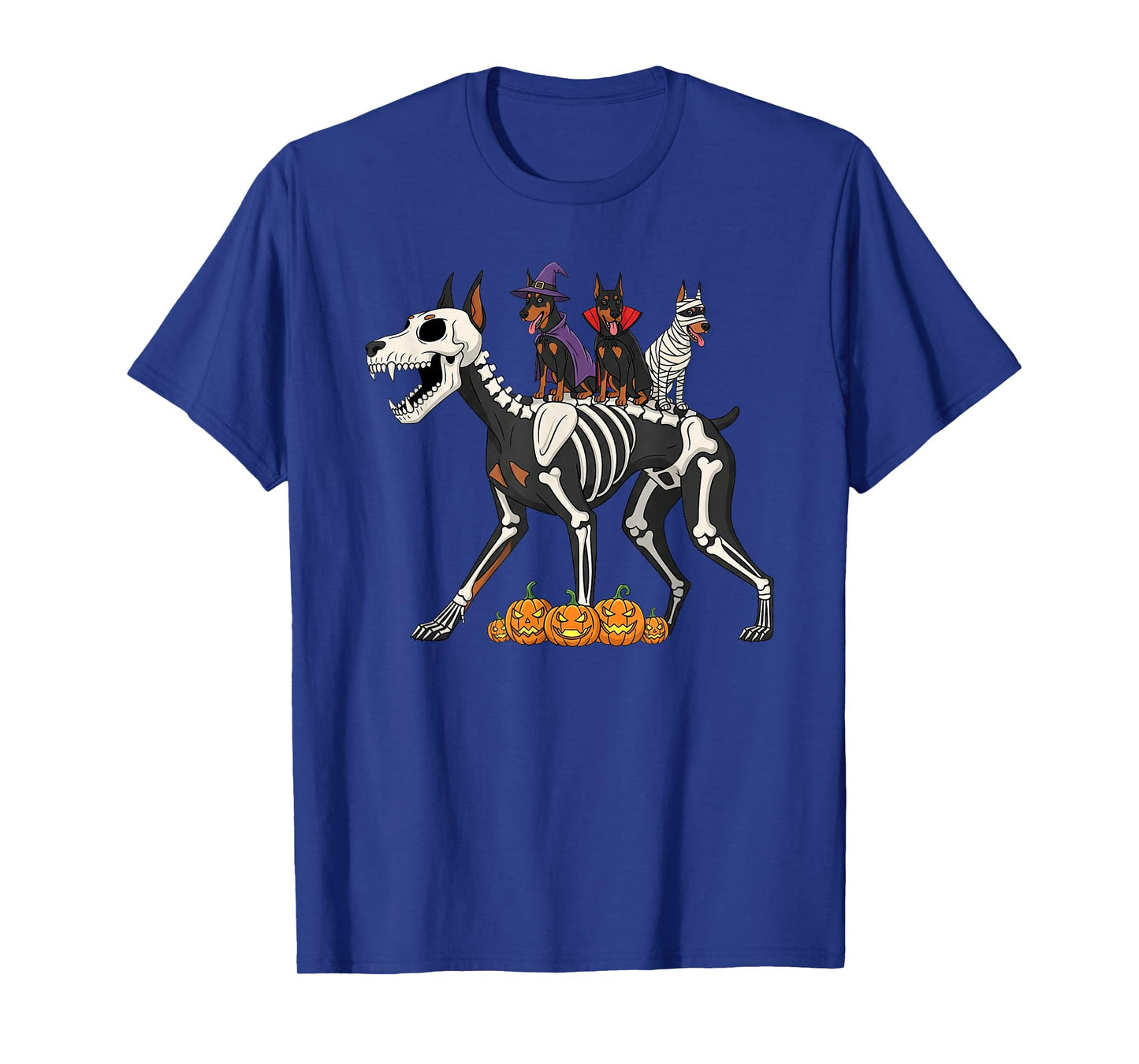 Doberman Pinscher Skeleton Mummy Witch Halloween Mens Womens T-Shirt