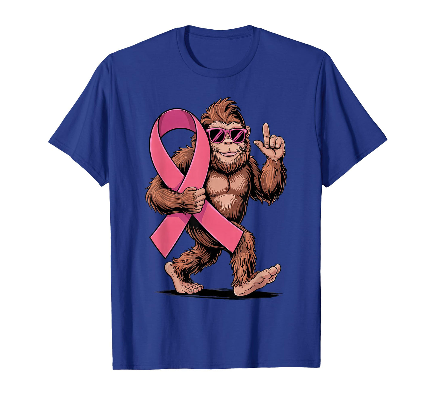 Bigfoot Sasquatch Holding Pink Ribbon Witch Breast Cancer T-Shirt
