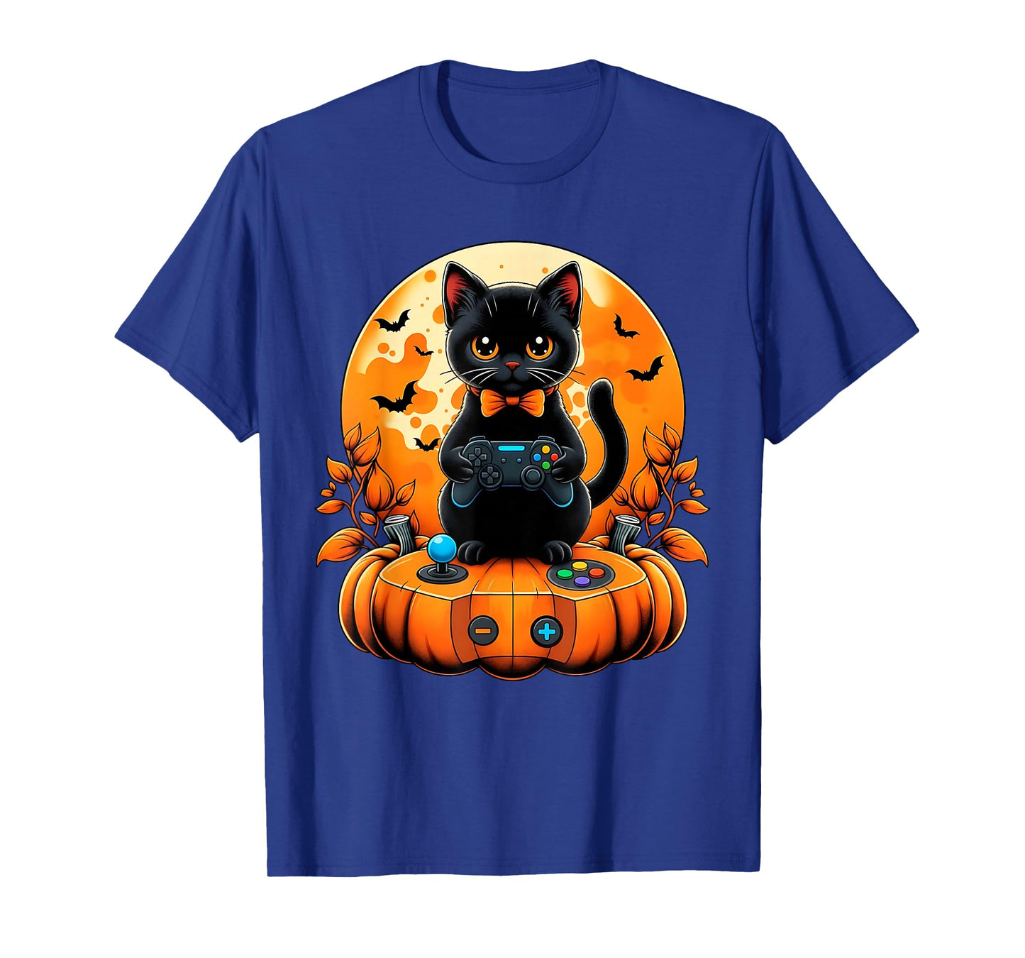 Retro Black Cat Halloween Gaming Fall Autumn Pumpkin Spooky T-Shirt