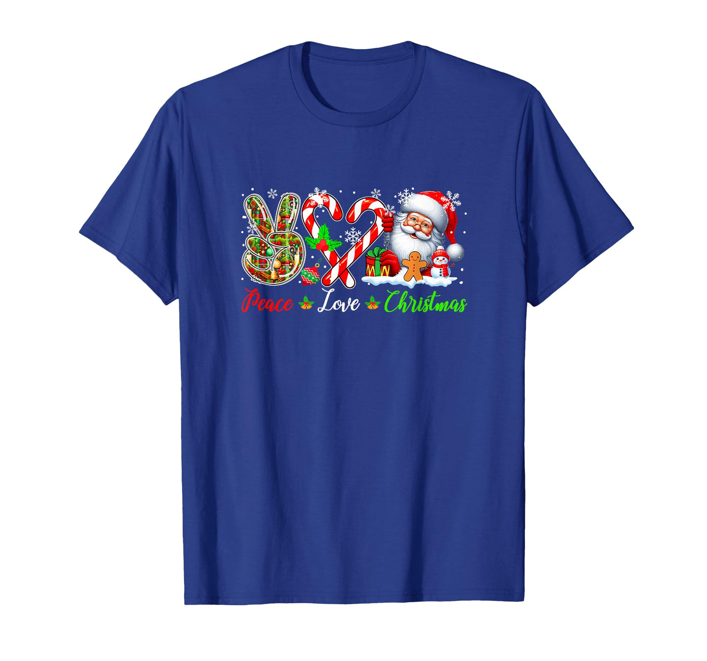 Peace Love Christmas Santa Candy Canes Cute Heart Shape T-Shirt