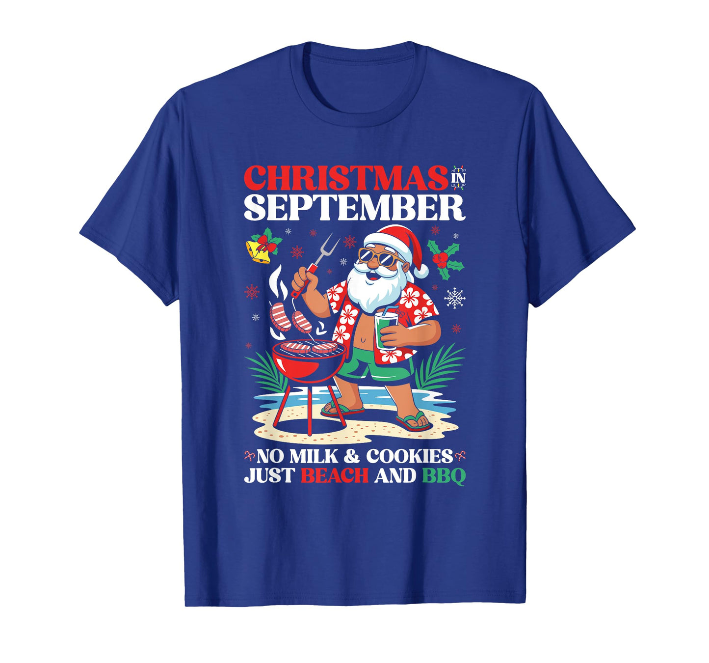 Christmas in September BBQ Hawaiian Tropical Santa T-Shirt