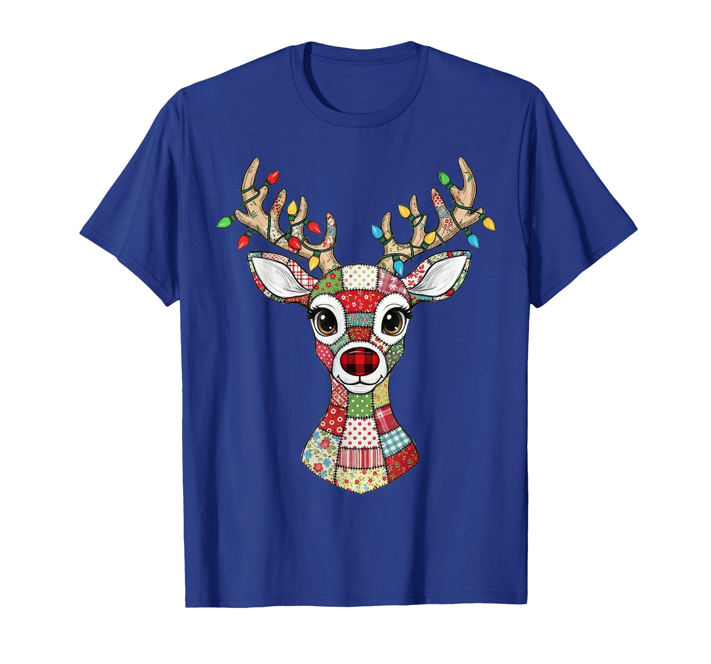 Patchwork Rudolph Christmas Deer Lights Vintage Retro T-Shirt